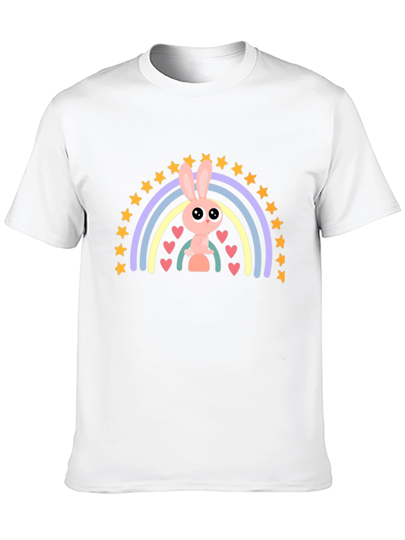 Black Cute Bunny Rainbow Graphic Tee - Soft Black Cotton T-Shirt view 10