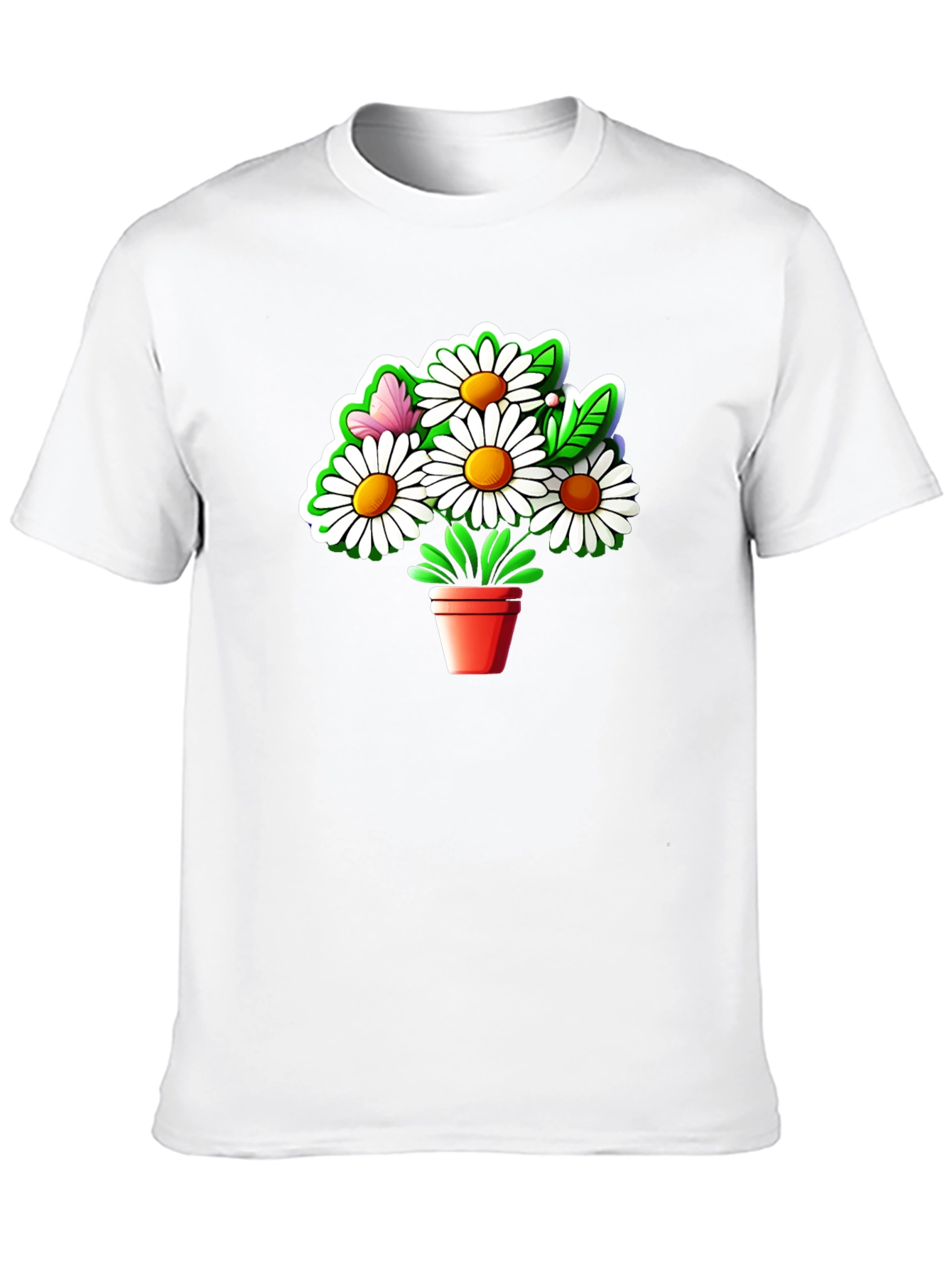 Black Daisy Flower Pot Graphic Tee - Black Cotton Casual T-Shirt view 10