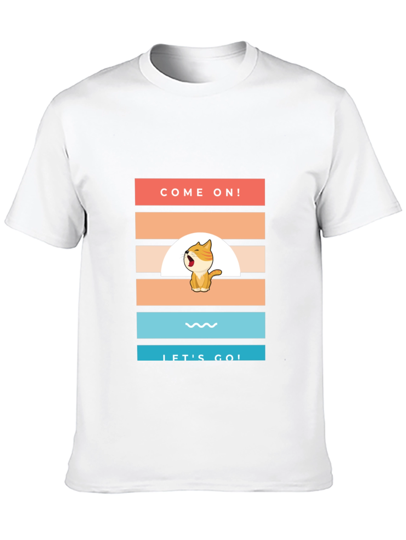 Black Come On! Let's Go! Cartoon Cat T-Shirt view 10