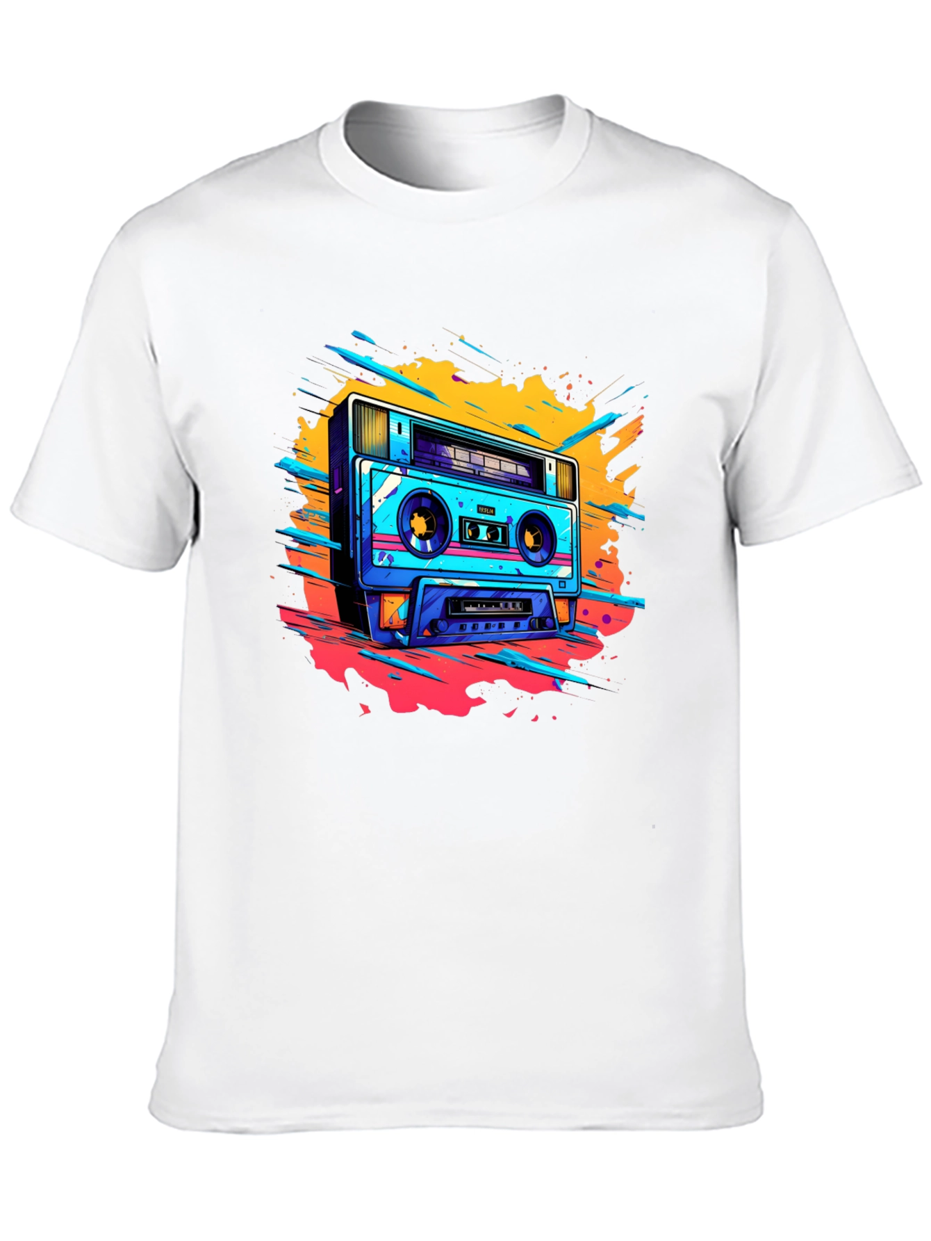 Black Retro Boombox Graphic Tee - Black Cotton T-Shirt view 10