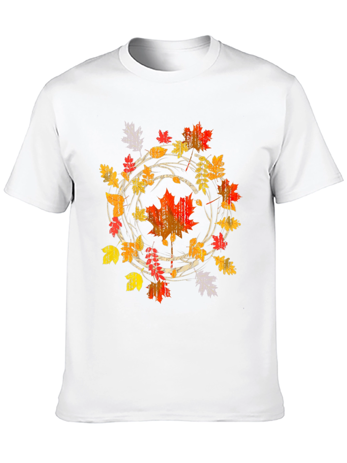 Black Autumn Leaf Circle Graphic Tee - Black Cotton Shirt view 10