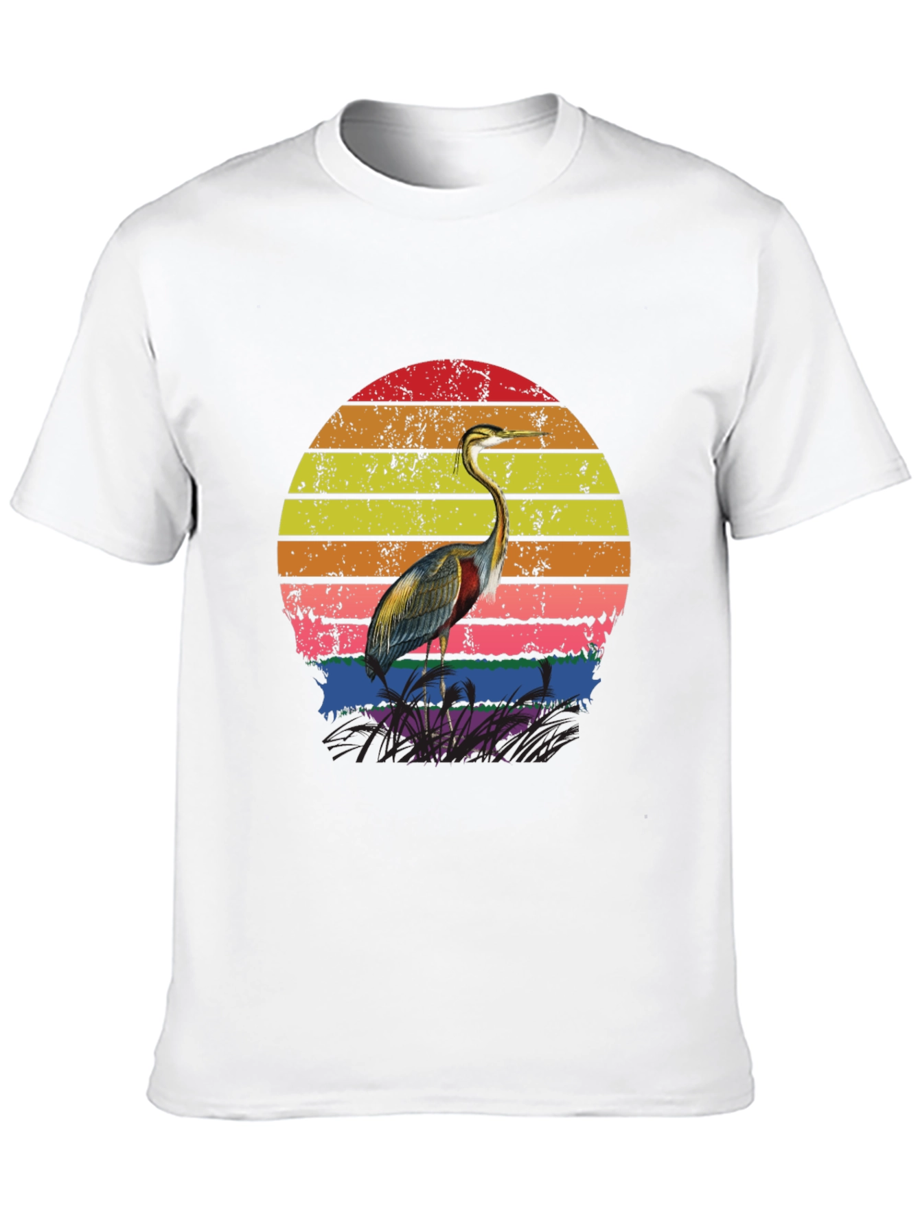 Black Retro Heron Sunset Graphic Tee - Black Cotton Blend view 10