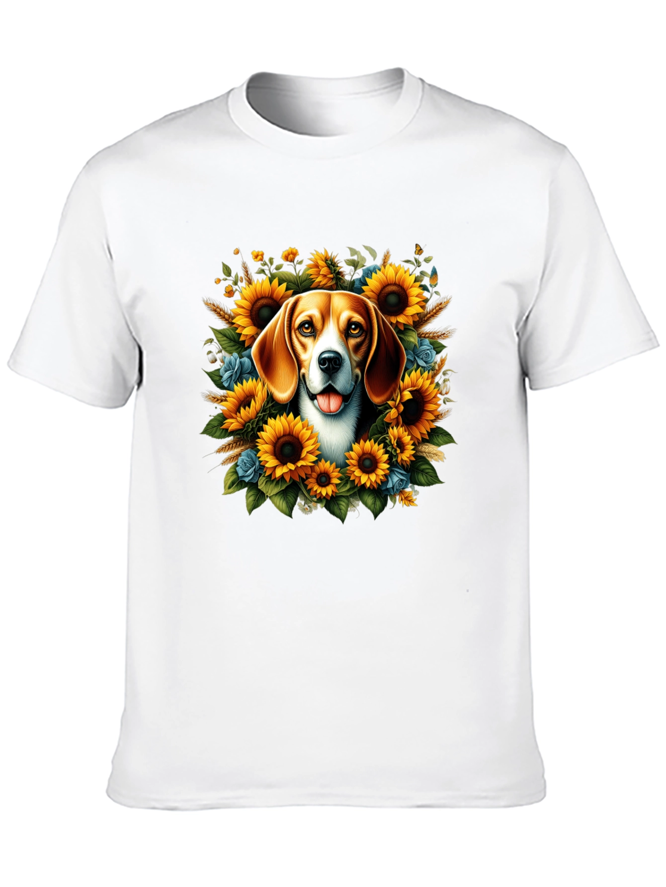 Black Dog Surrounded by Sunflowers Black T-Shirt view 10