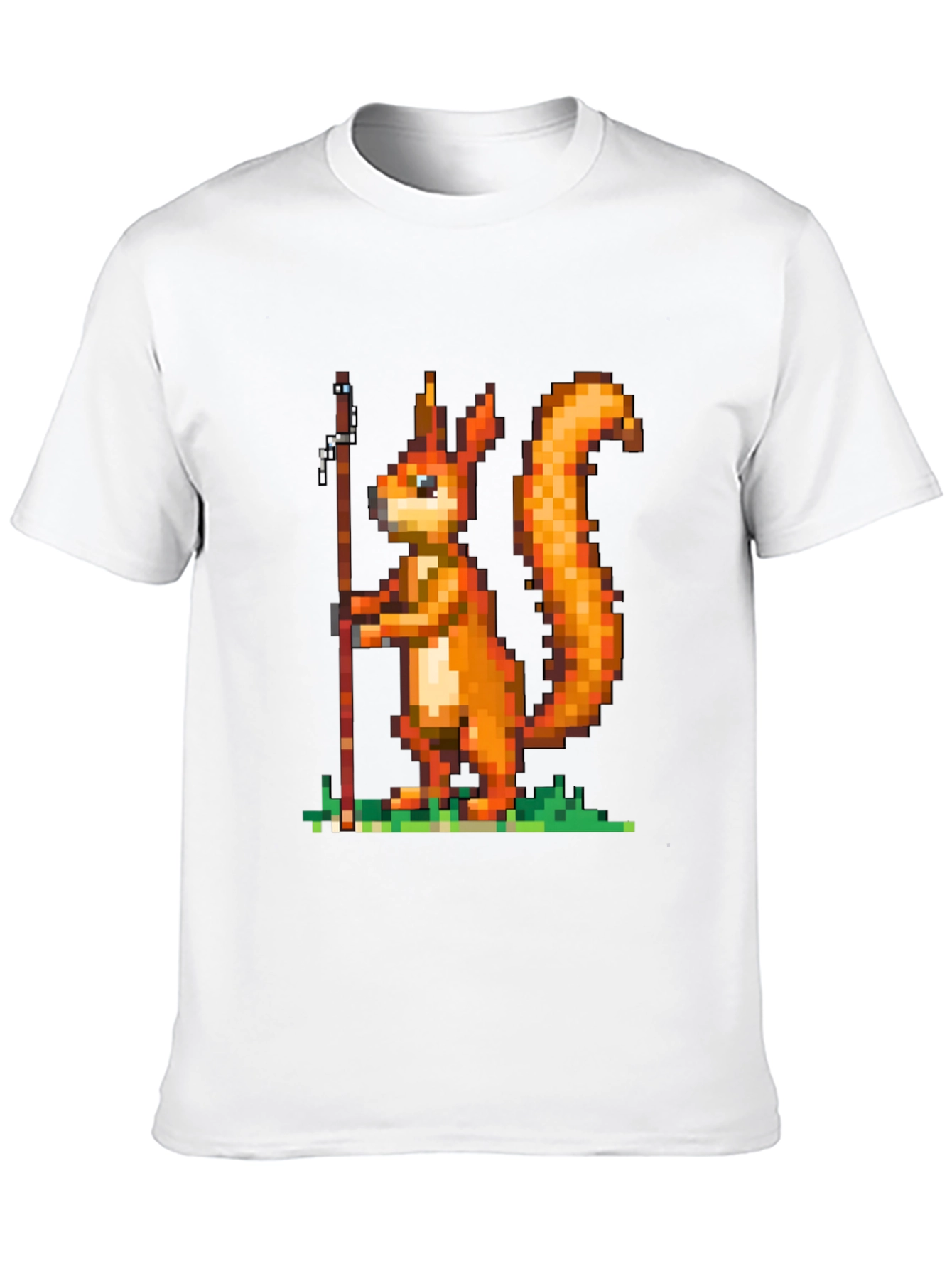 Black Pixel Squirrel Fishing T-Shirt - Black Cotton Tee view 10
