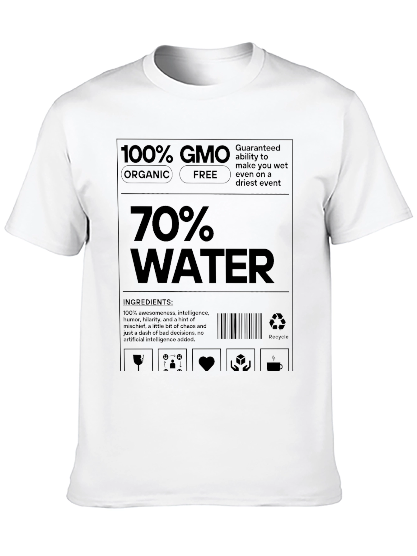 Black Humorous 70% Water Ingredient Label Graphic Tee view 10
