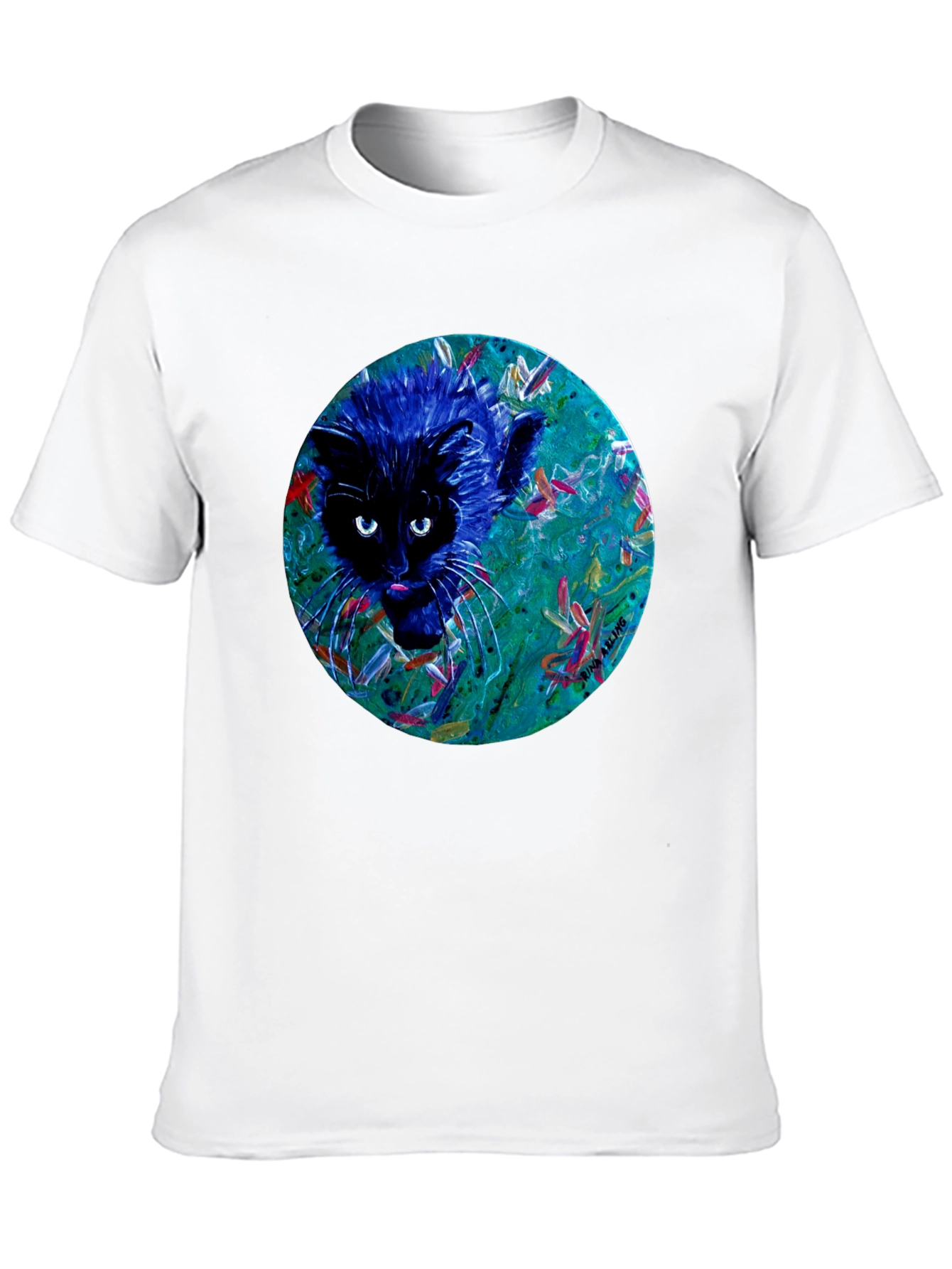 Black Abstract Cat Graphic Tee - Black Cotton T-Shirt view 10