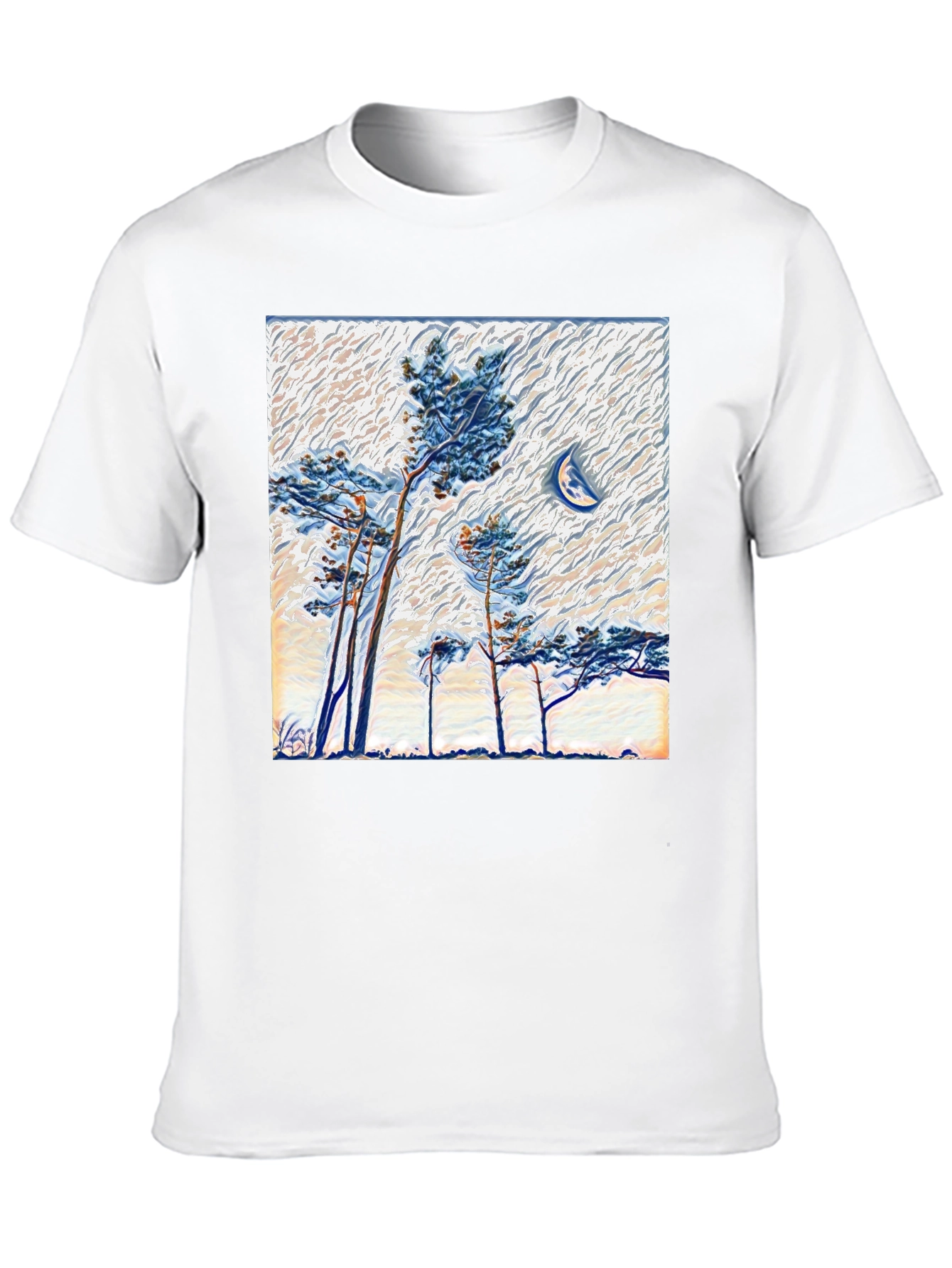 Black Artistic Trees and Moon Graphic Tee view 10