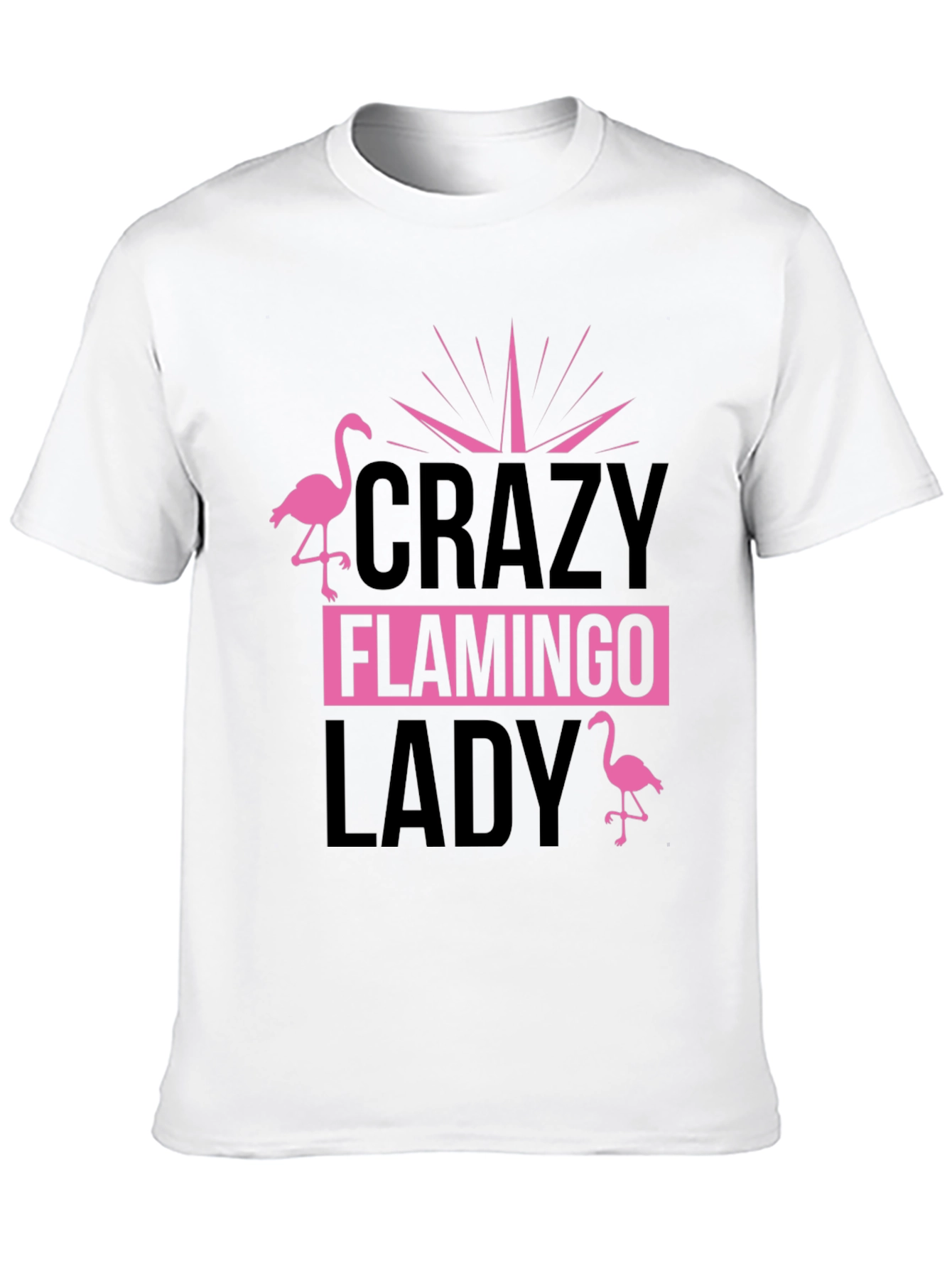 Black Crazy Flamingo Lady T-Shirt - Black Cotton Tee view 10