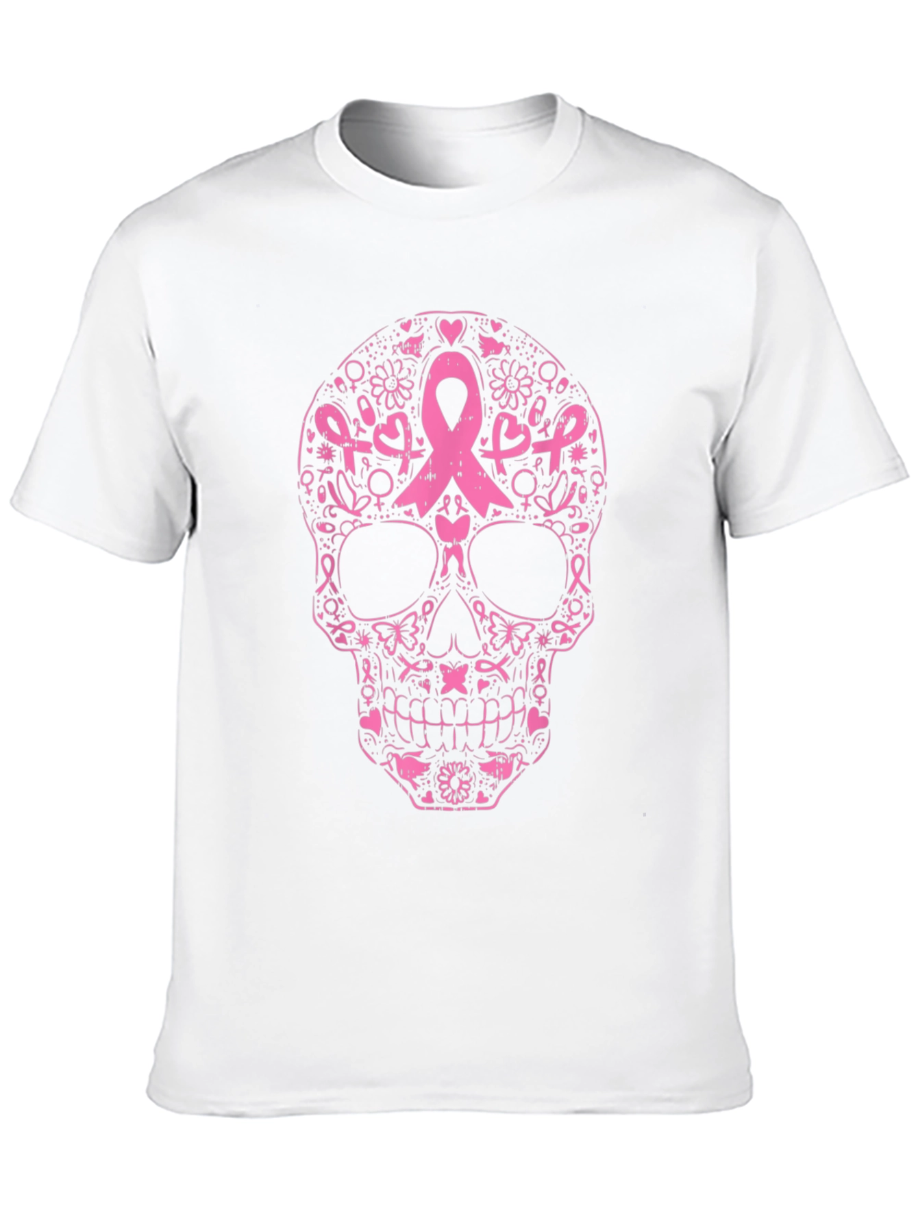 Black Pink Ribbon Skull Graphic Tee - Breast Cancer Awareness view 10