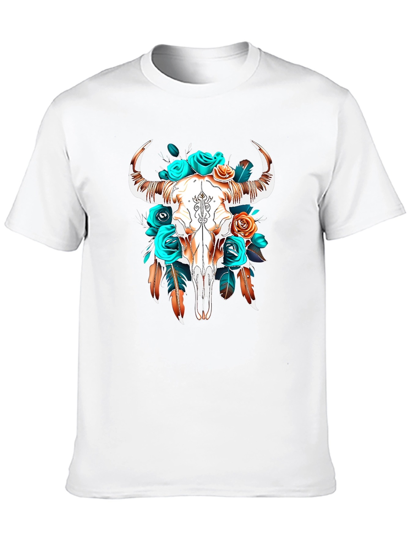 Black Boho Bull Skull Graphic Tee view 10
