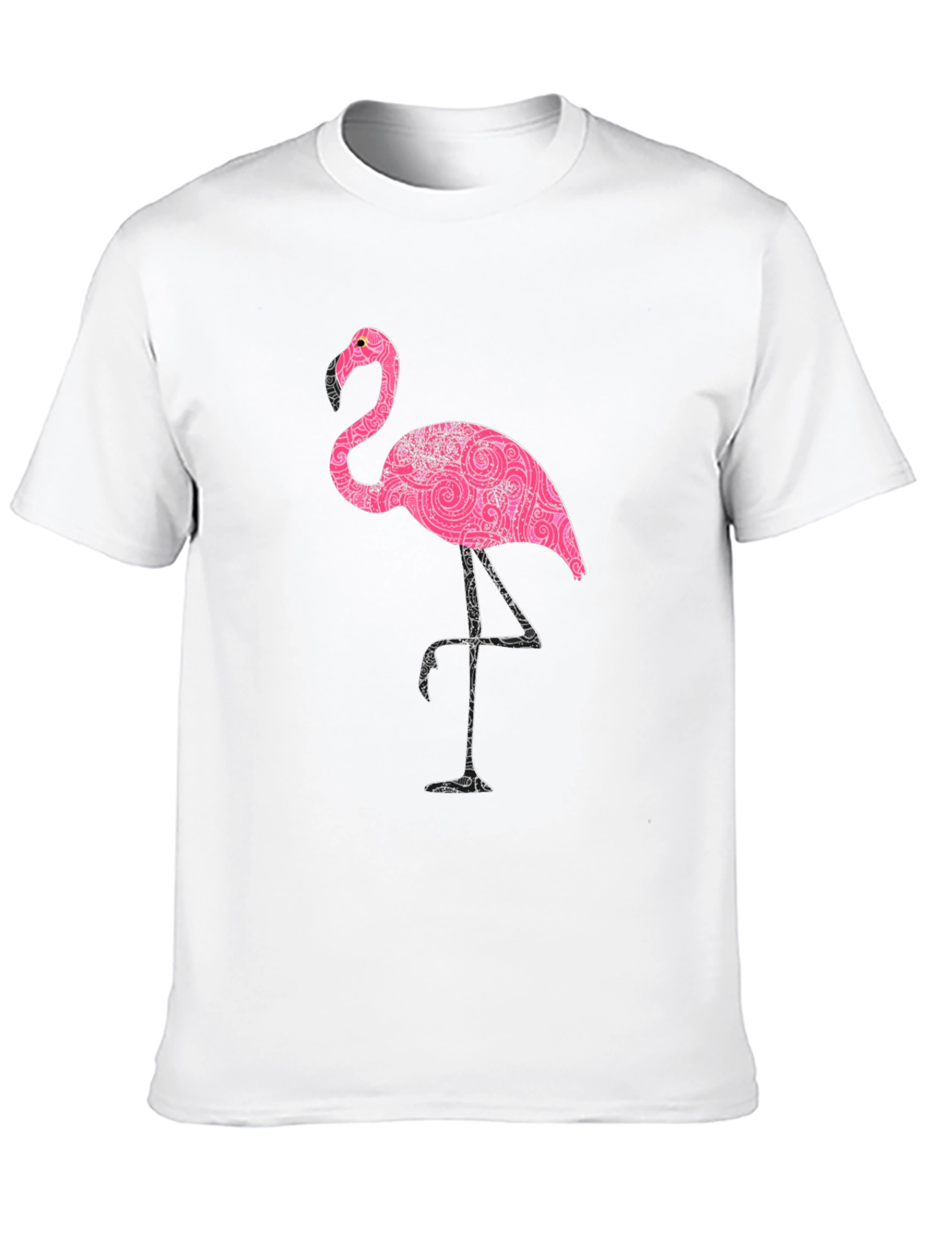 Black Pink Flamingo Print Black T-Shirt view 10