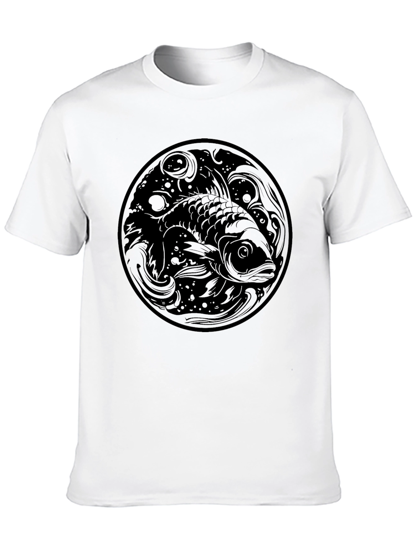 Black Koi Fish Graphic Print Black T-Shirt view 10