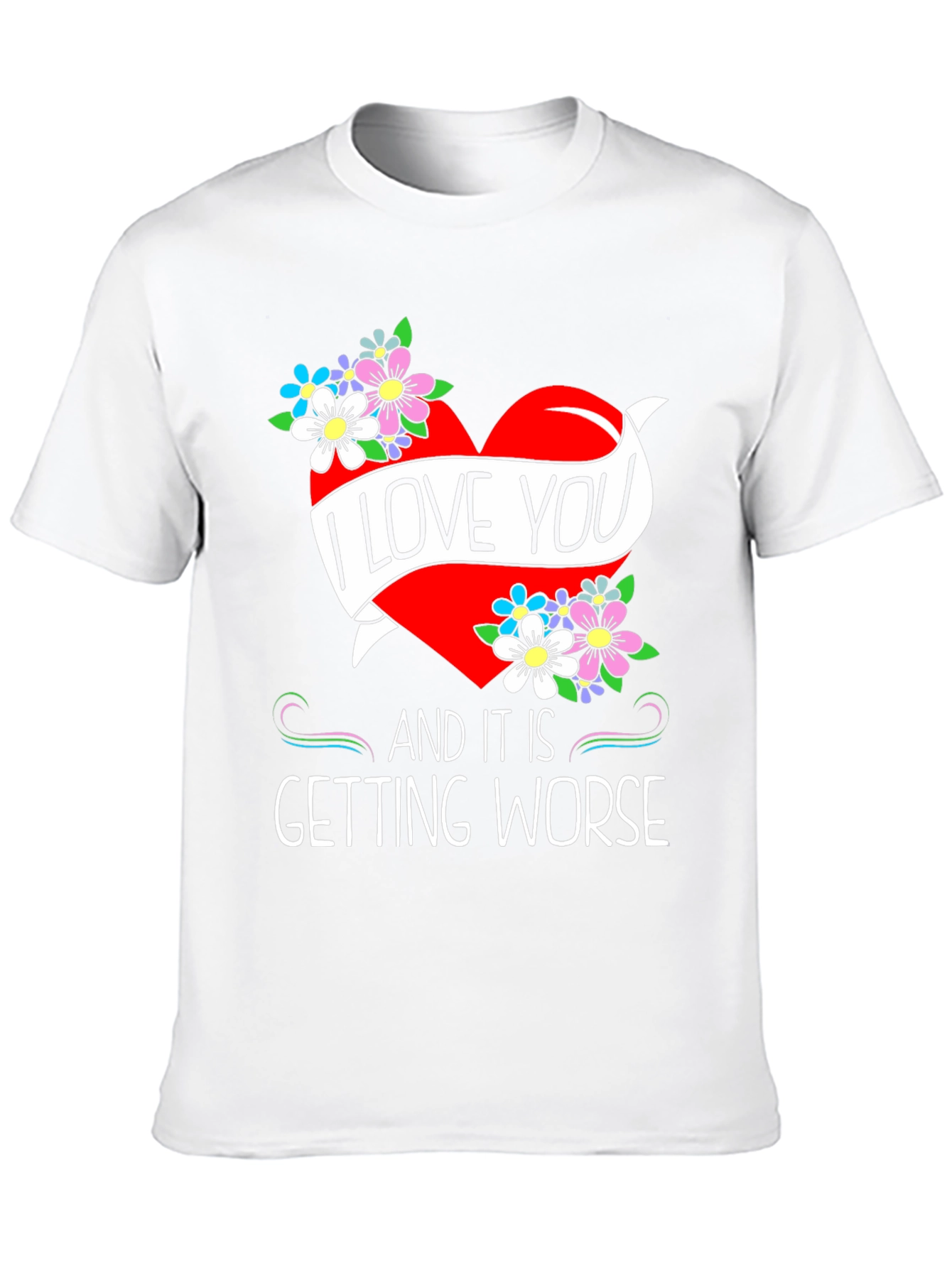 Black I Love You Graphic Tee - Novelty Heart & Flowers Design view 10
