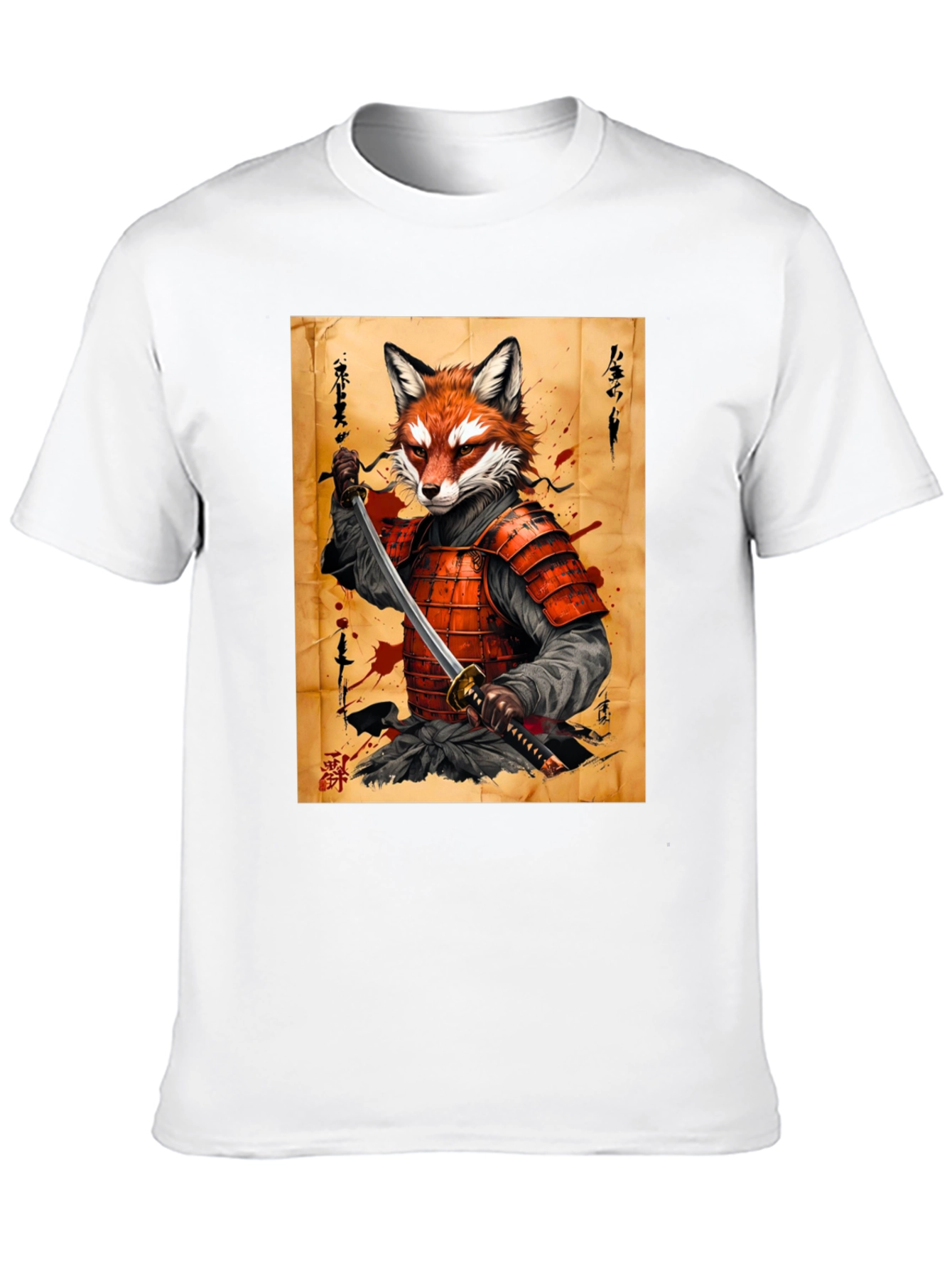 Black Fox Samurai Graphic T-Shirt - Unique Design view 10