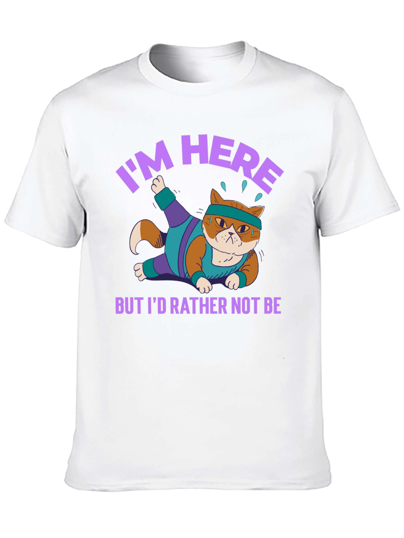 Black Funny Cat Gym T-Shirt I'm Here But I'd Rather Not Be view 10