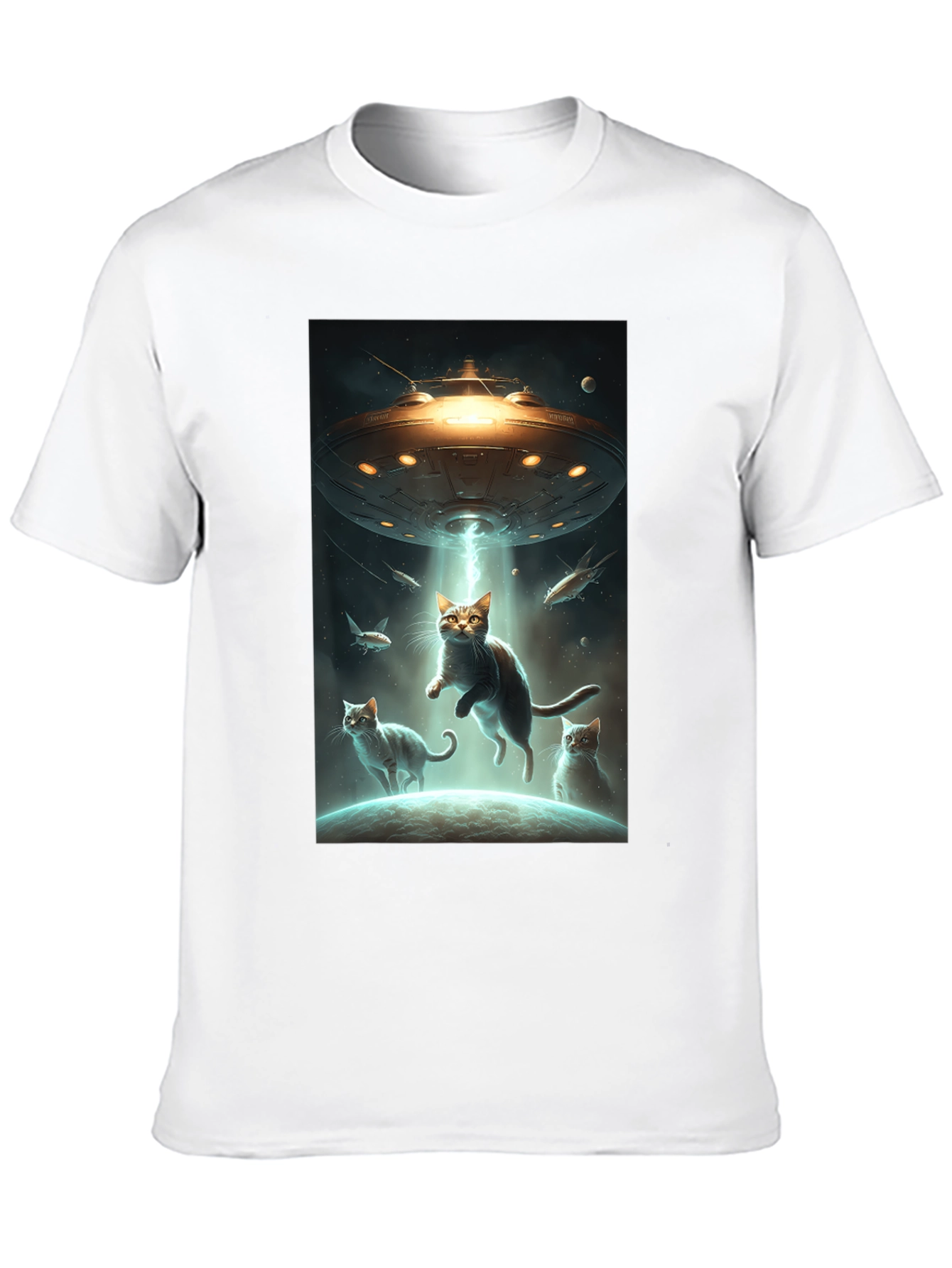 Black UFO Cat Abduction Graphic Tee view 10