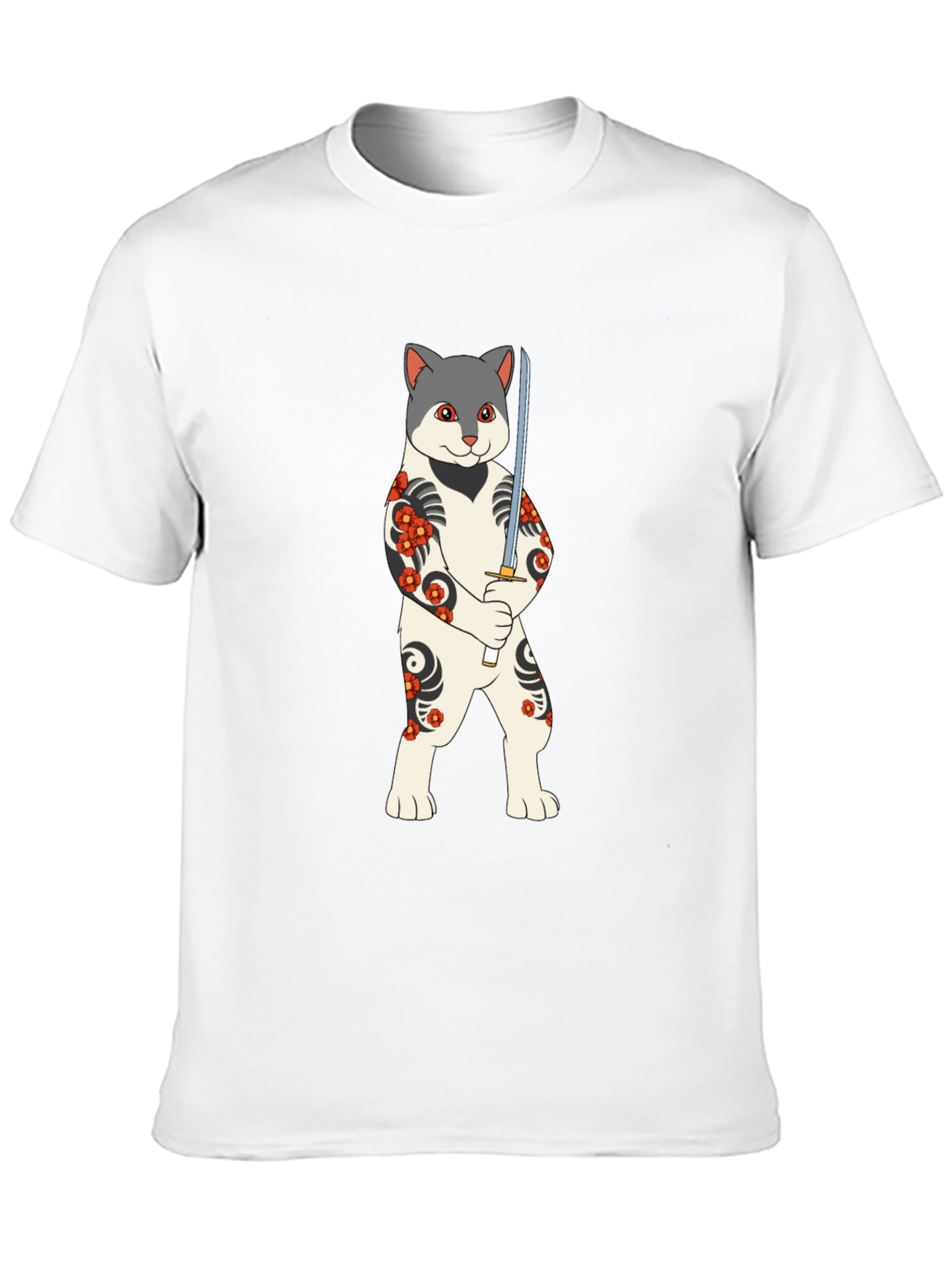 Black Samurai Cat T-Shirt - Unique Graphic Tee view 10