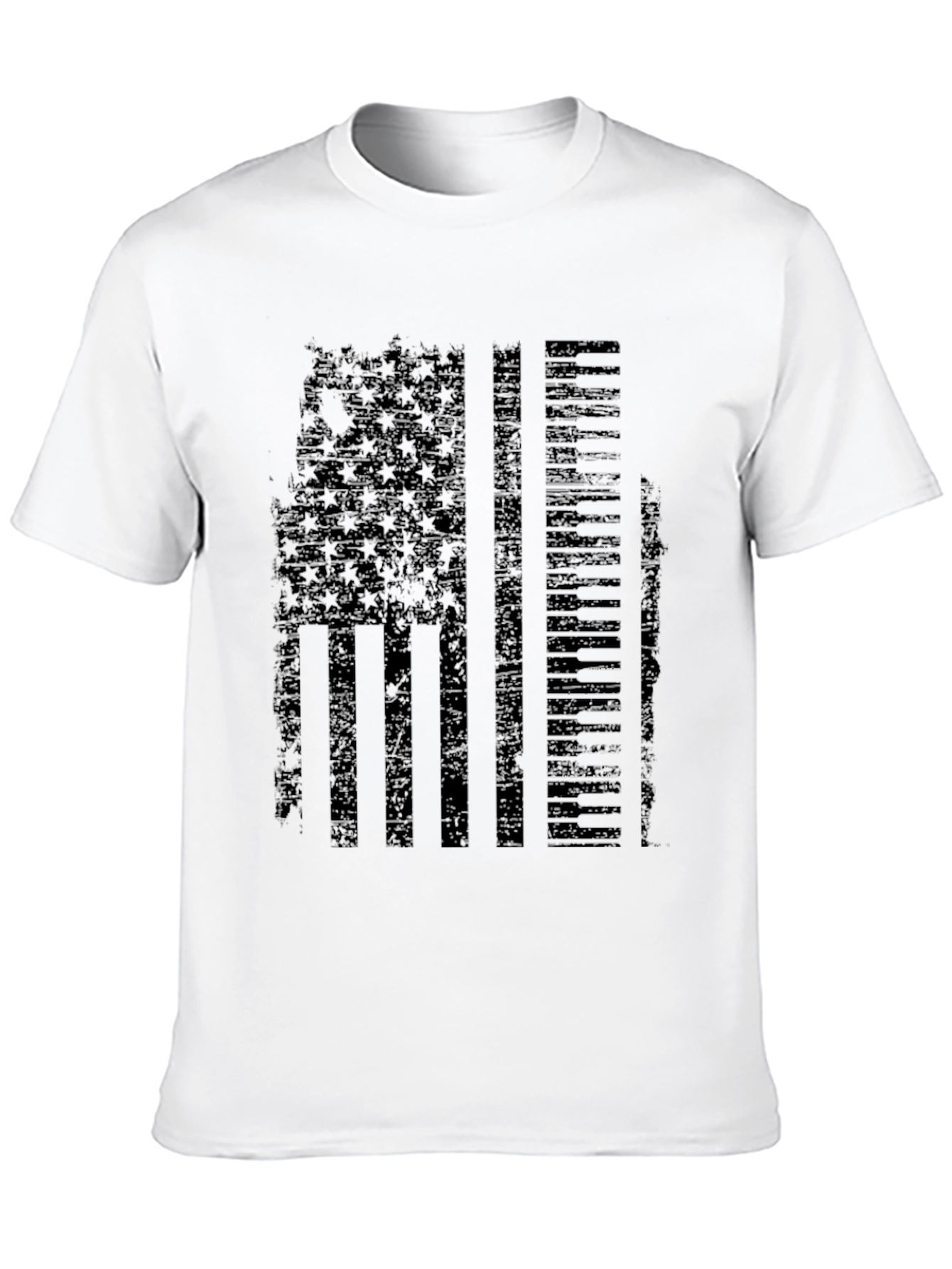 Black Distressed US Flag Piano Keys Graphic T-Shirt view 10
