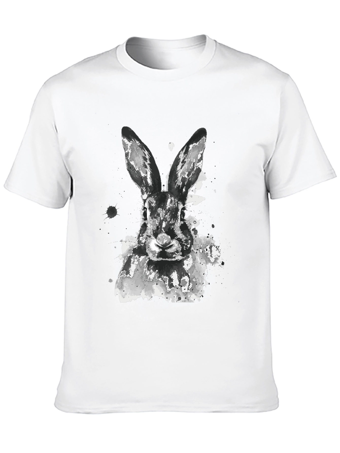 Black Rabbit Watercolor Graphic Tee - Casual Black T-Shirt view 10