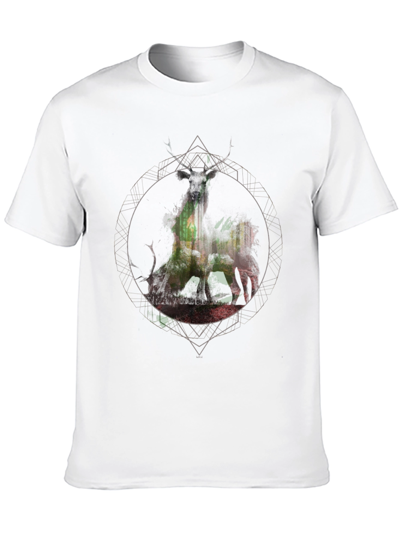 Black Geometric Deer Graphic Tee - Men's Black T-Shirt view 10