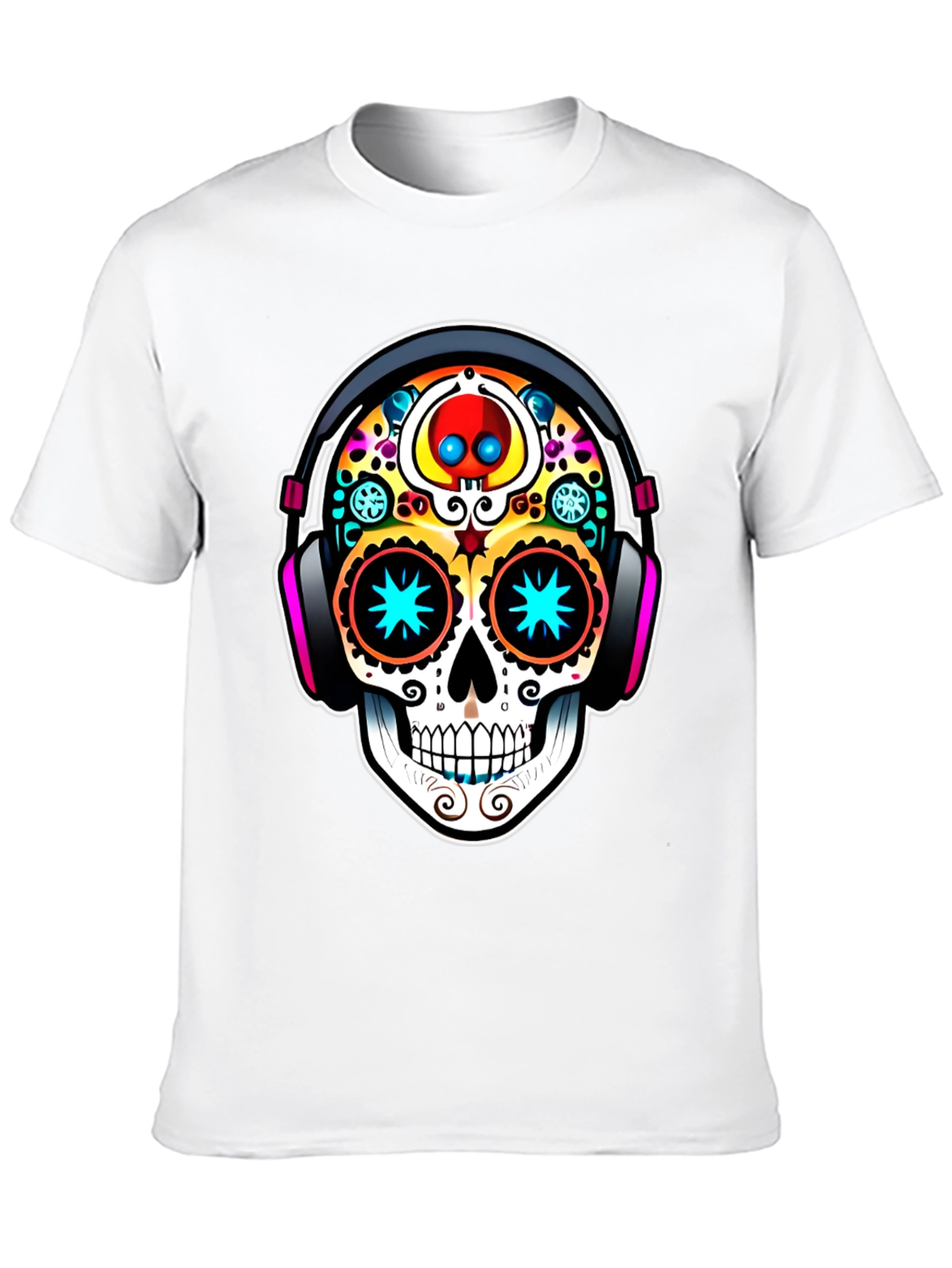 Black Skull DJ Black T-Shirt - Day of the Dead Style view 10