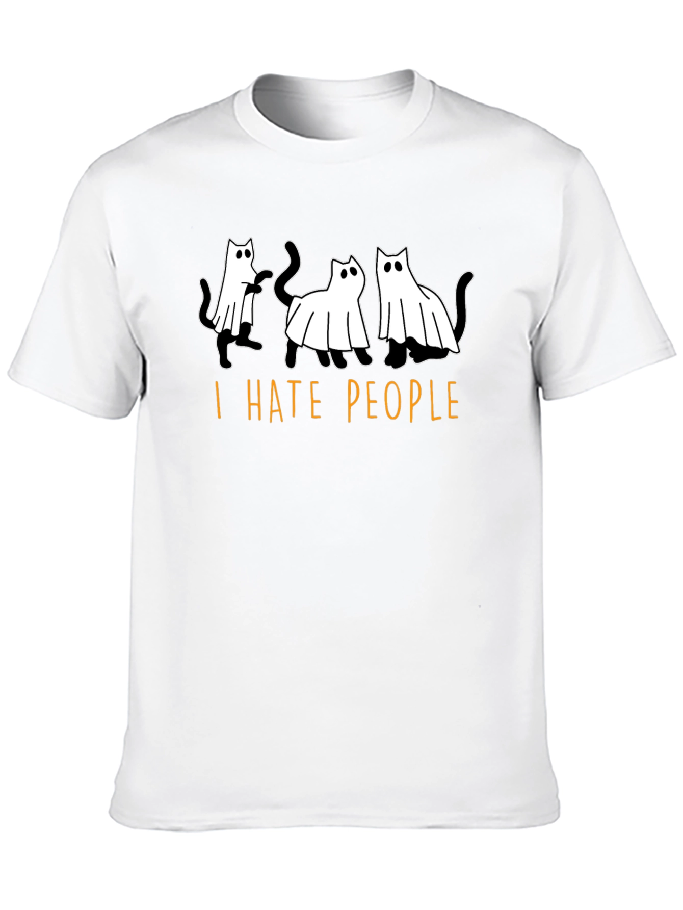 Black I Hate People Ghost Cats Black T-Shirt view 10