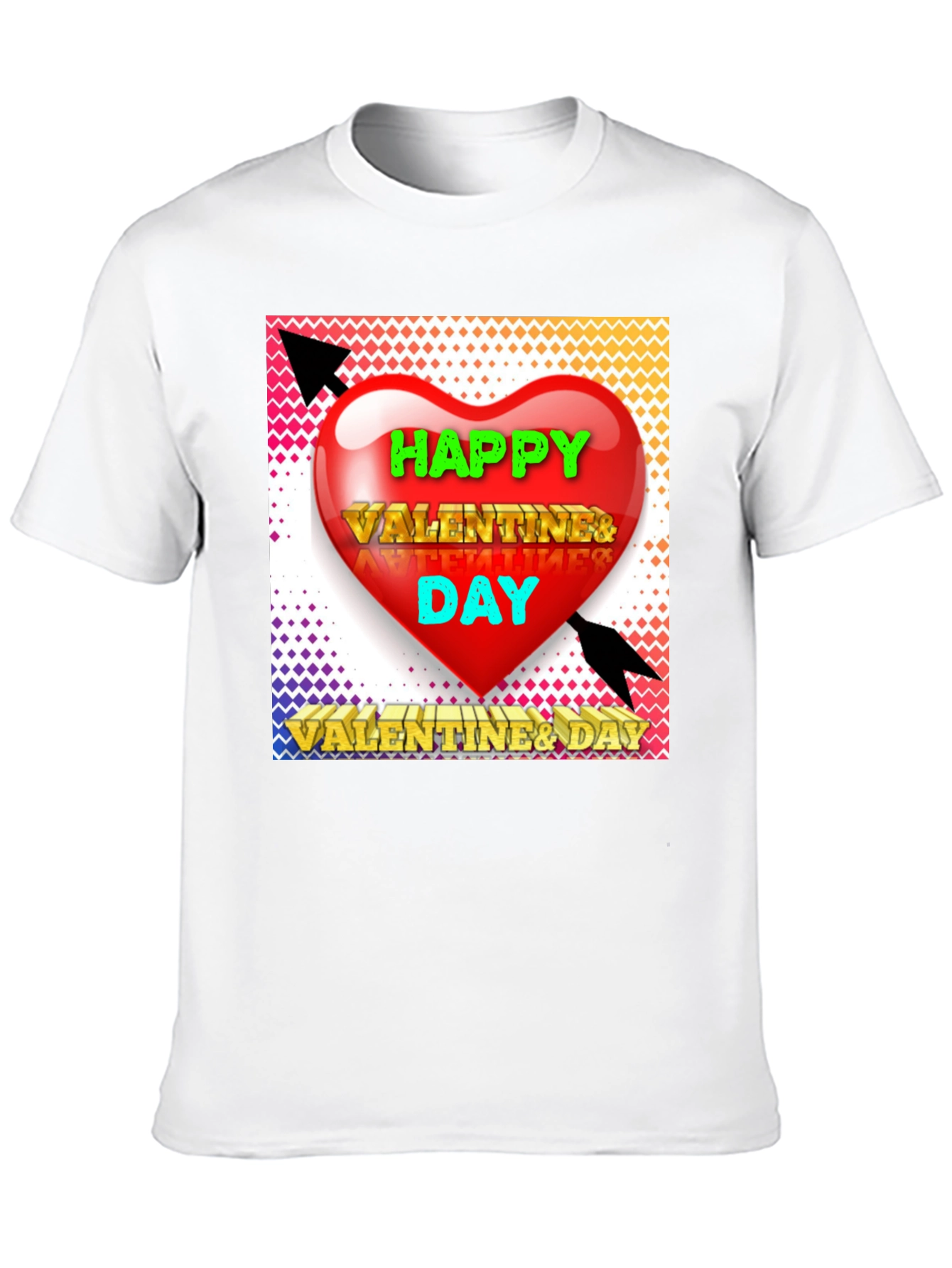 Black Happy Valentine's Day T-Shirt, Heart Arrow Design view 10