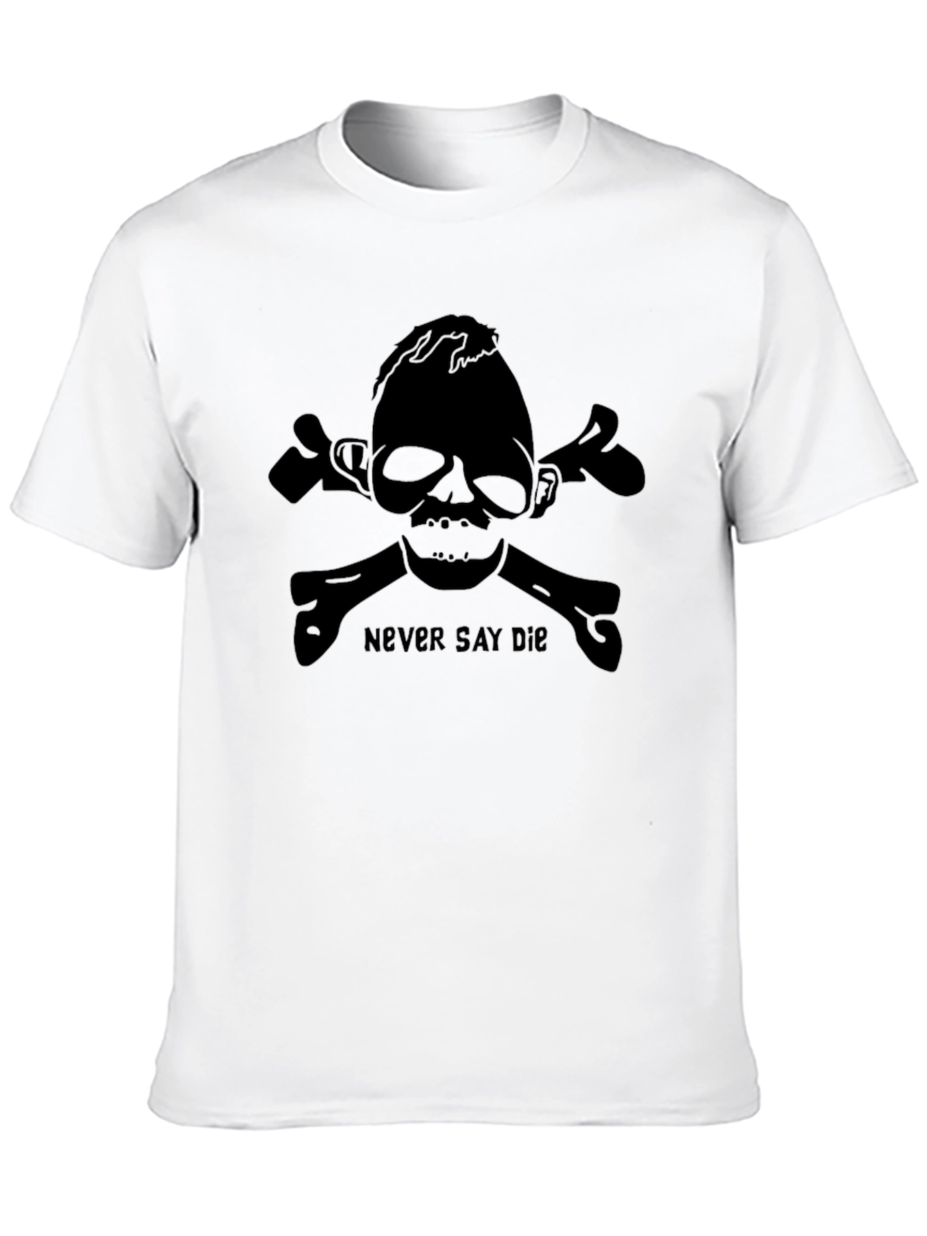 Black Never Say Die Skull & Crossbones Graphic T-Shirt view 10