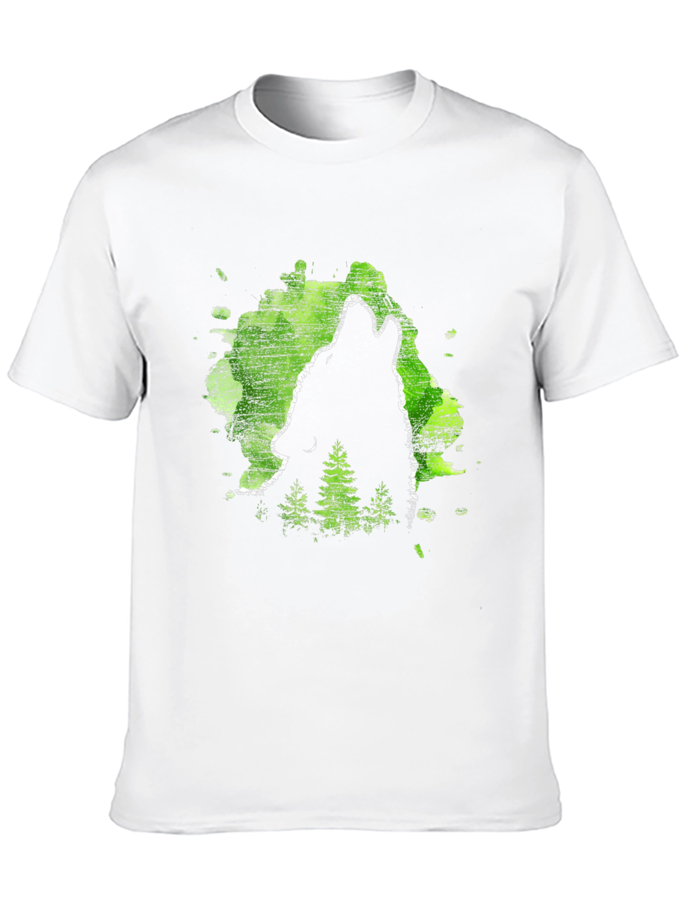 Black Wolf Howl Black T-Shirt, Green Forest Design view 10