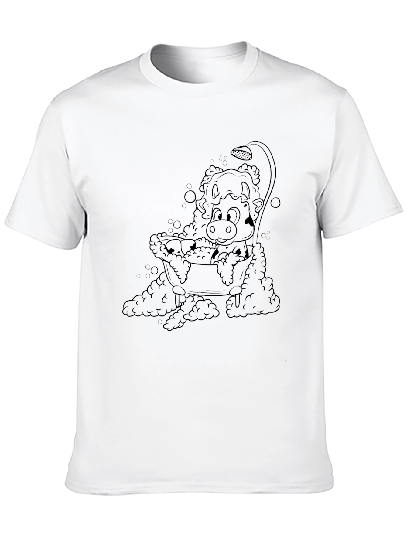 Black Cartoon Cow in Tub Men's Black T-Shirt view 10