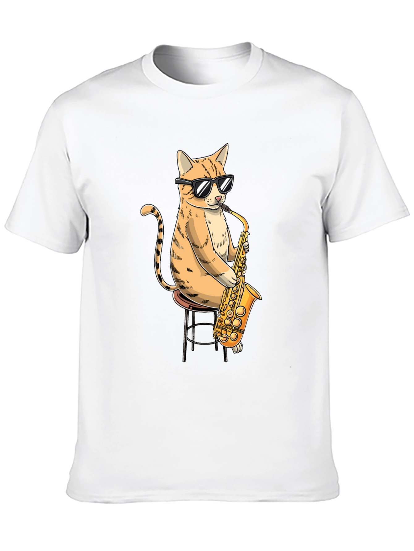 Black Cool Cat Saxophone Graphic T-Shirt view 10