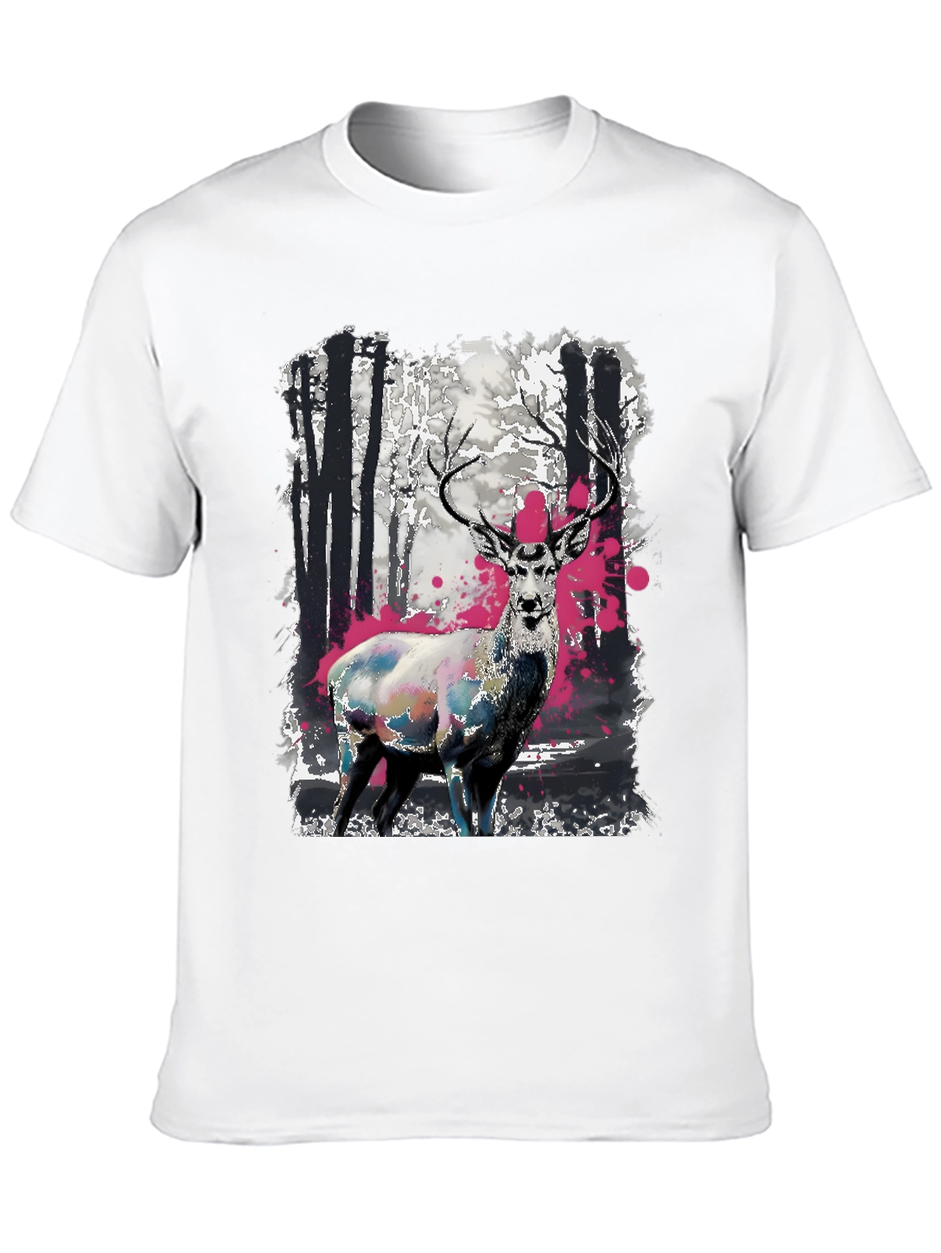 Black Deer in Forest Graphic Print Black T-Shirt view 10