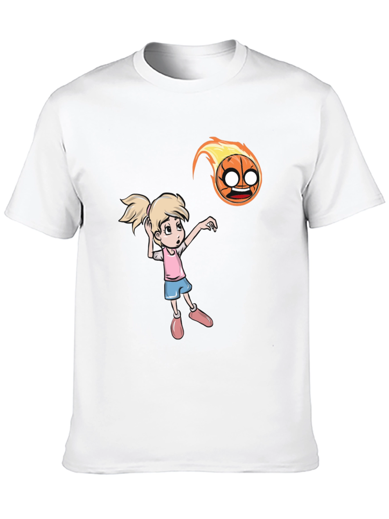 Black Cartoon Girl vs Flaming Basketball T-Shirt view 10