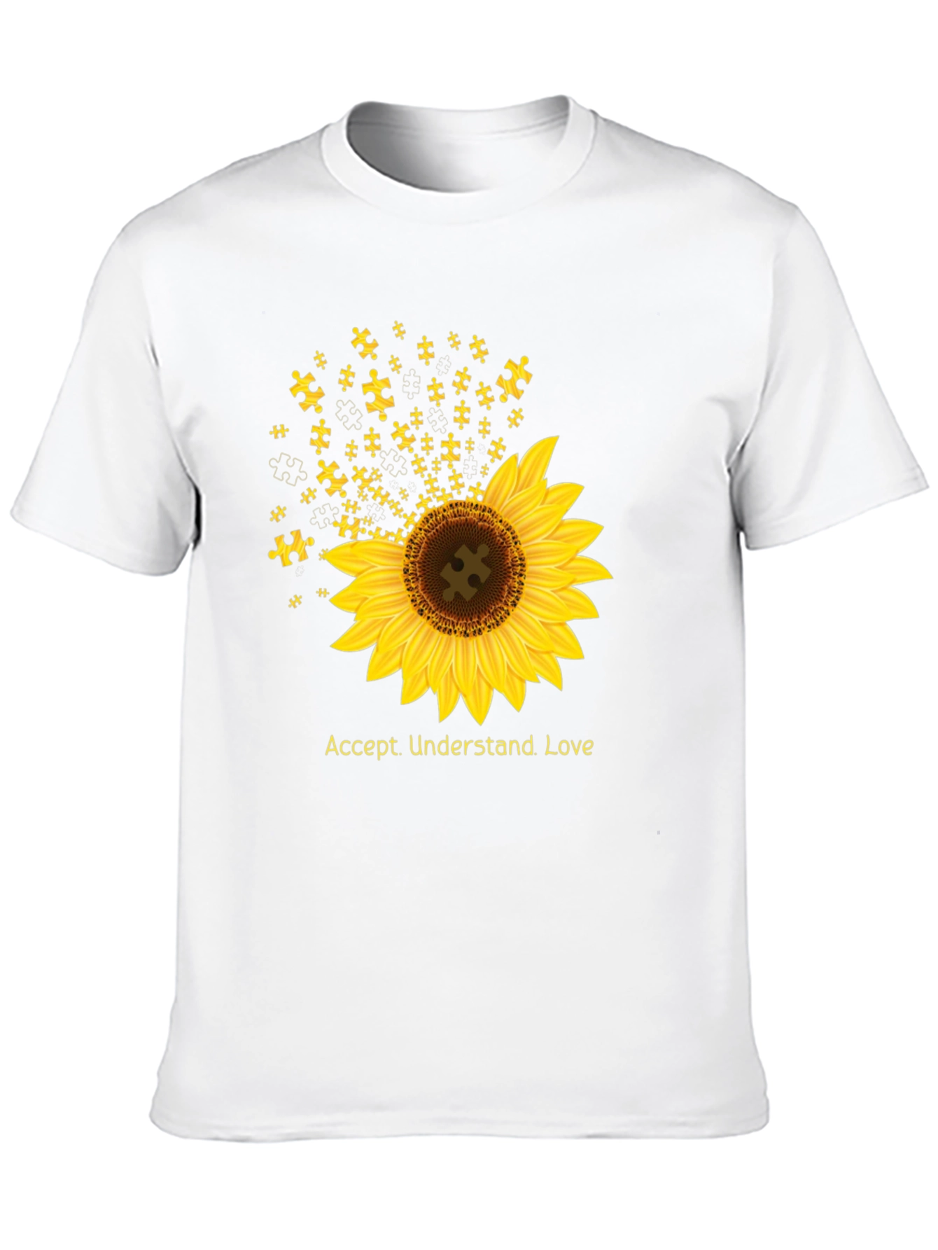 Black Autism Awareness Sunflower T-Shirt - Accept, Understand, Love view 10