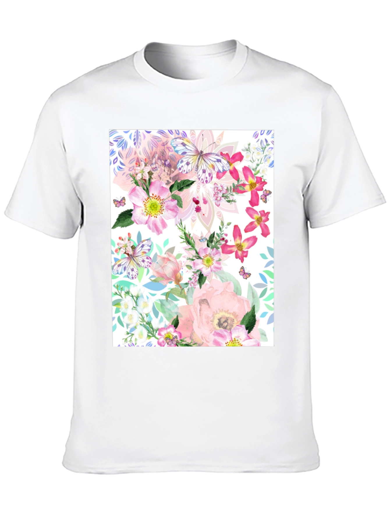 Black Floral Butterfly Print Black T-Shirt view 10