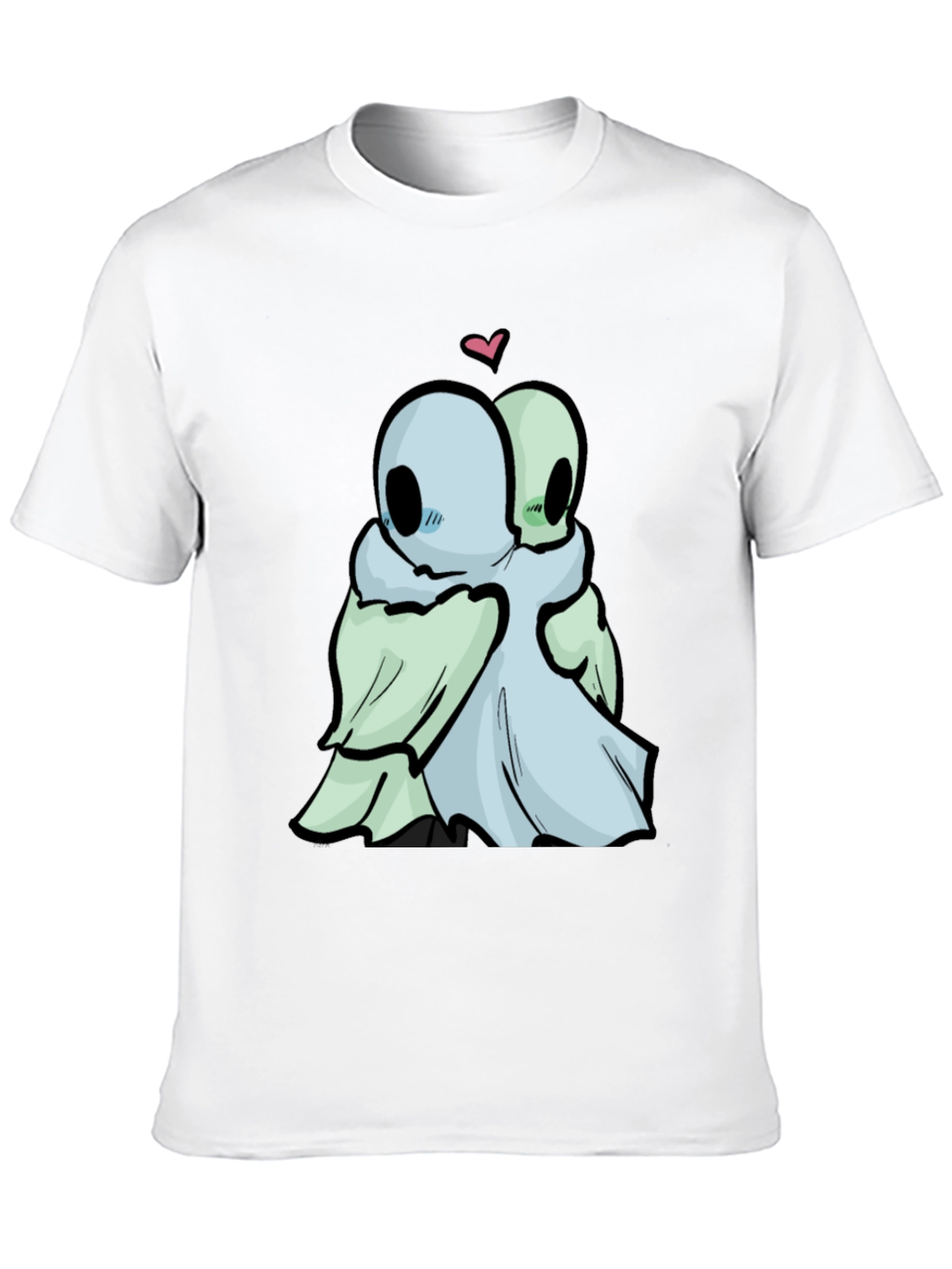 Black Cute Ghost Hug T-Shirt - Black Cotton Tee view 10