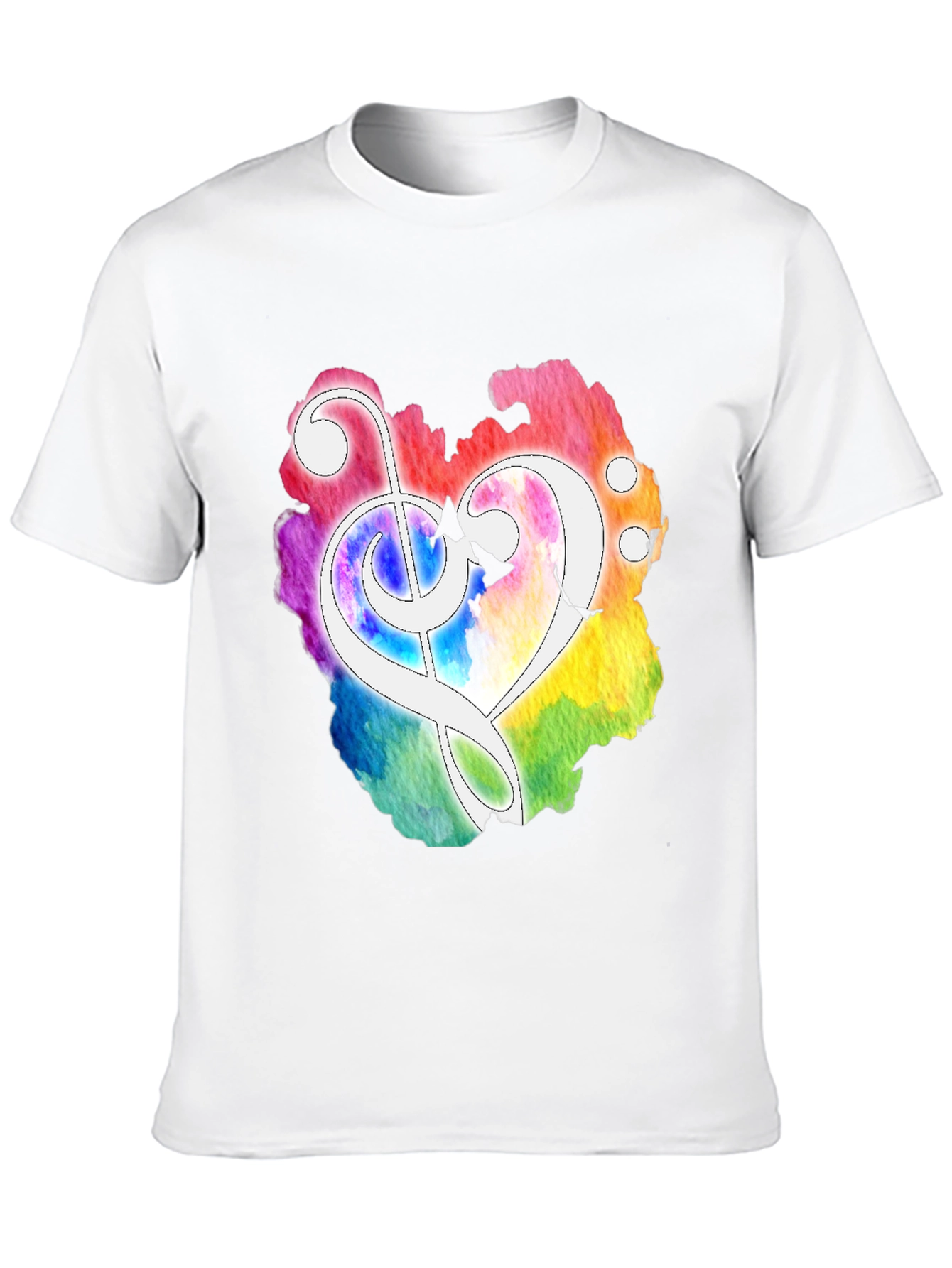 Black Watercolor Heart Treble Clef Black T-Shirt view 10