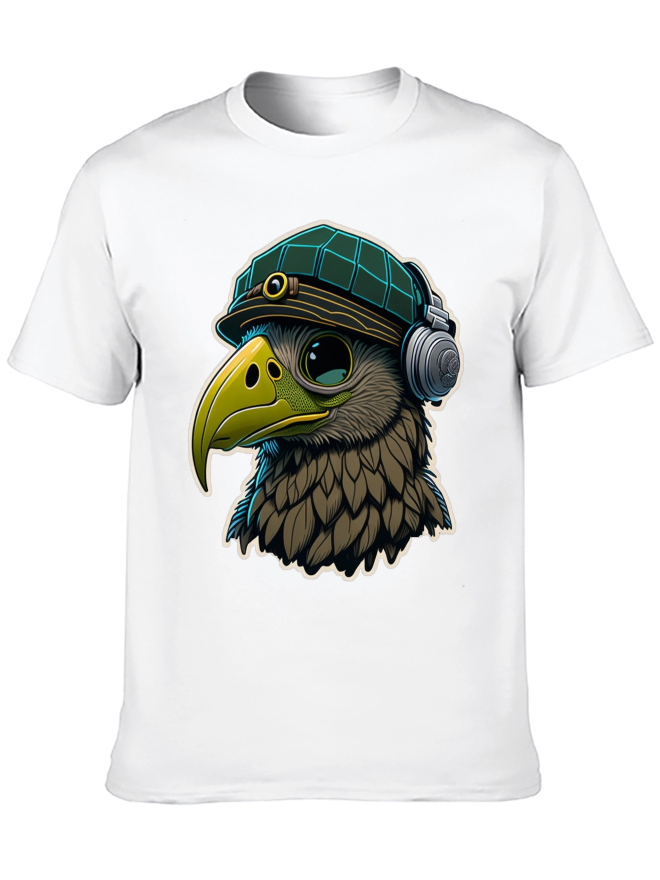 Black Cool Bird in Hat & Headphones Graphic Tee view 10