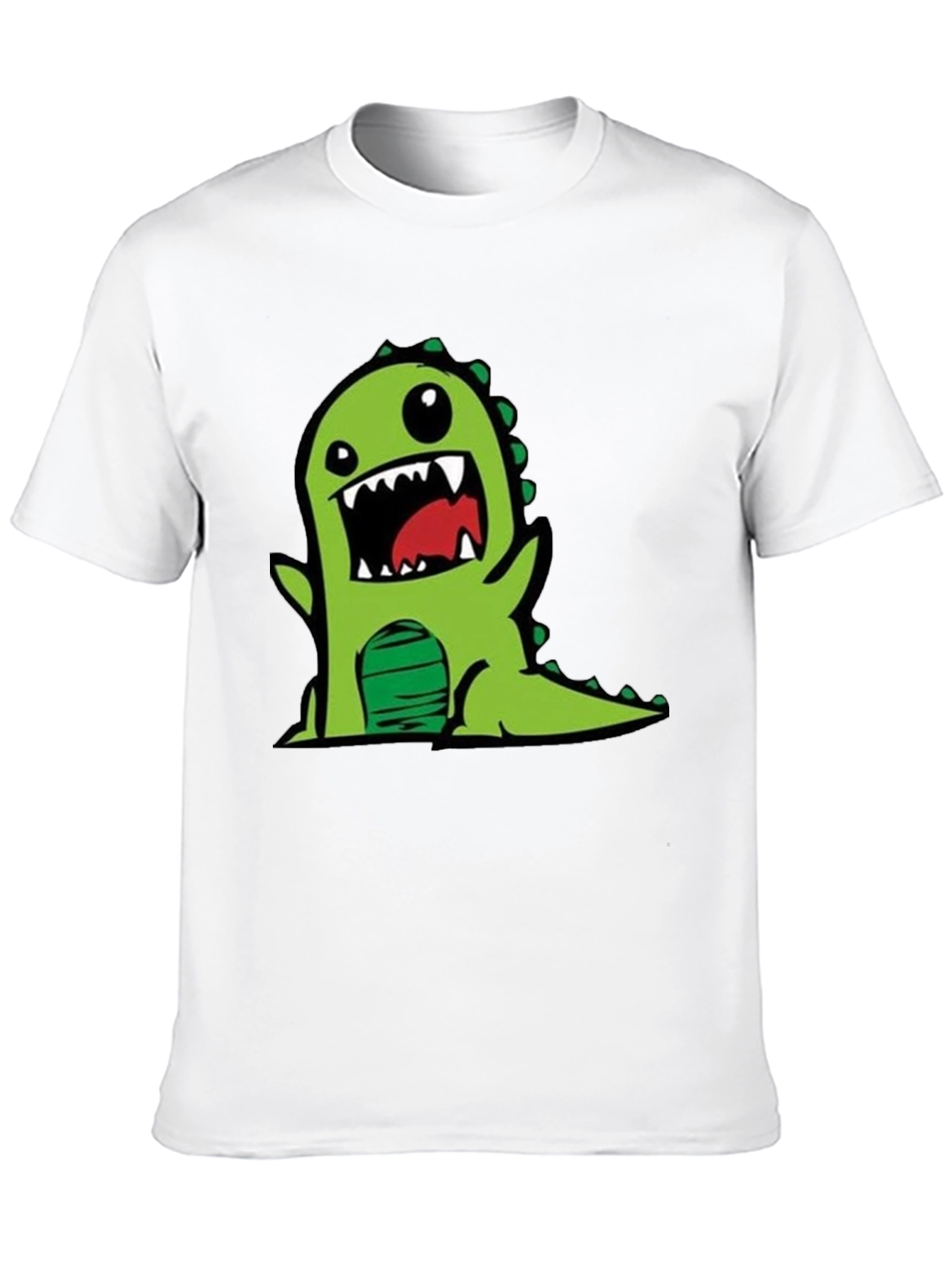 Black Cartoon Dinosaur Graphic Tee - Black Cotton T-Shirt view 10