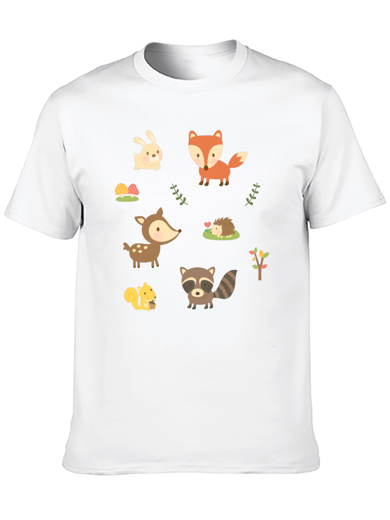 Black Cute Woodland Animal Print Black T-Shirt view 10