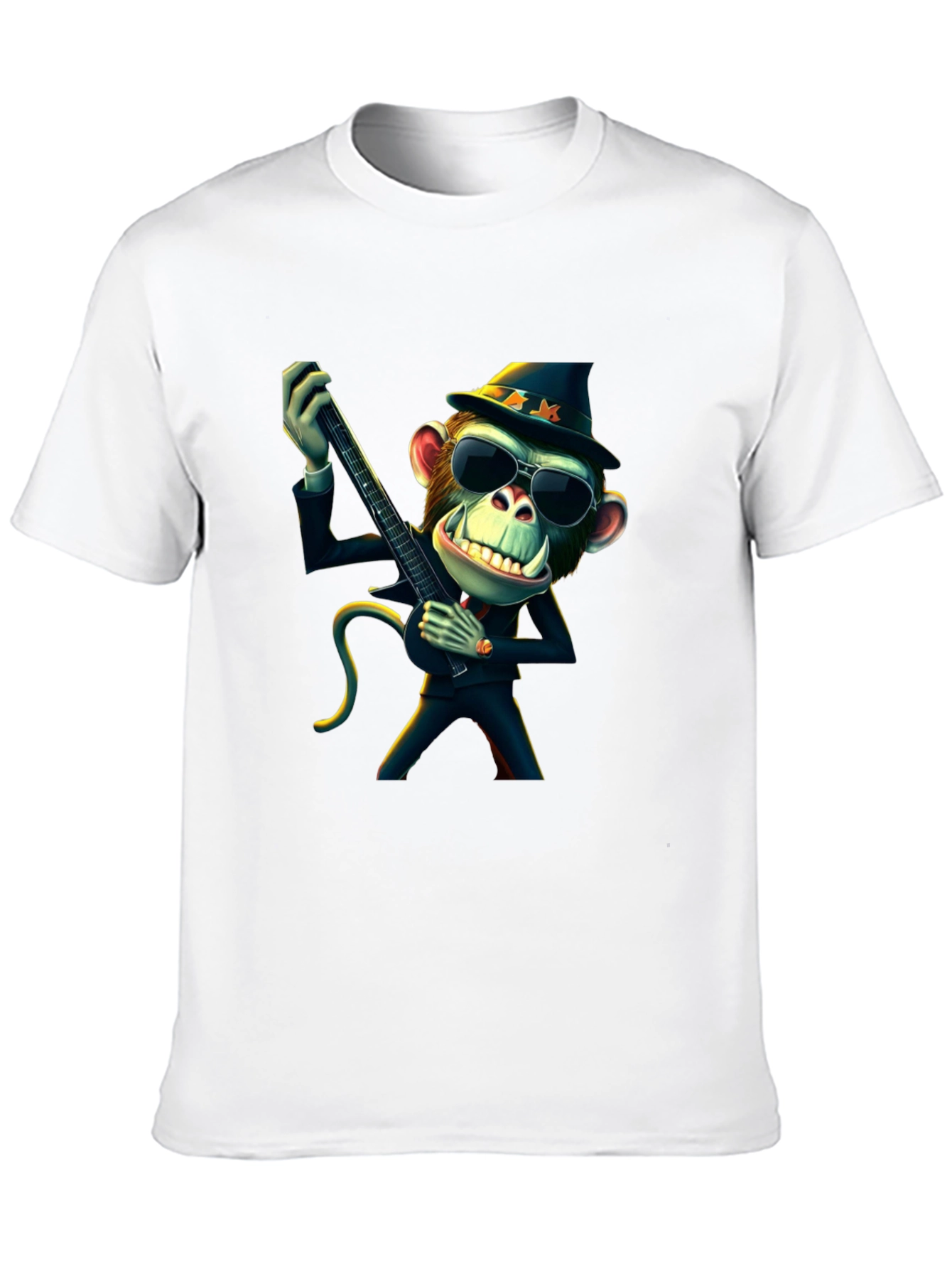 Black Cool Monkey Guitarist Black T-Shirt view 10