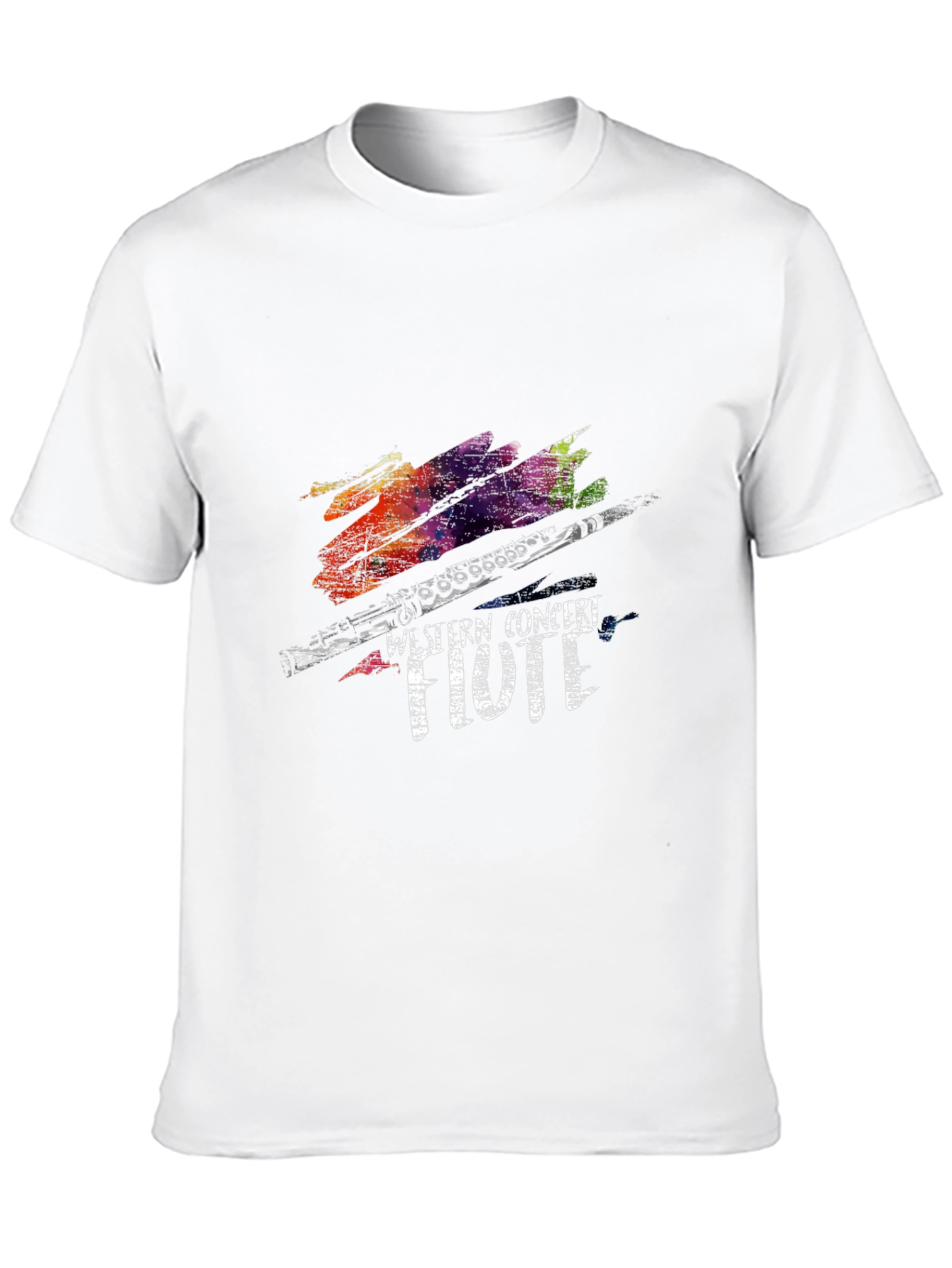 Black Western Concert Flute T-Shirt - Colorful Music Tee view 10