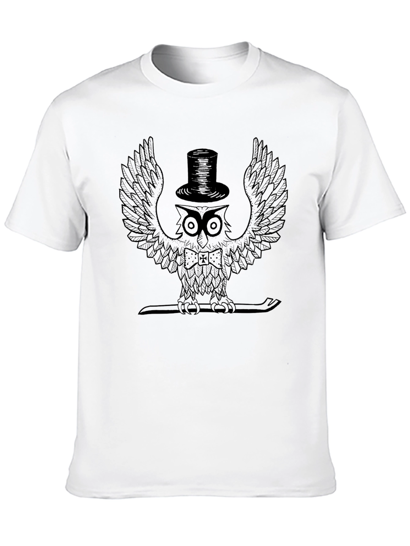Black Owl in Top Hat Graphic Tee - Stylish Black T-Shirt view 10