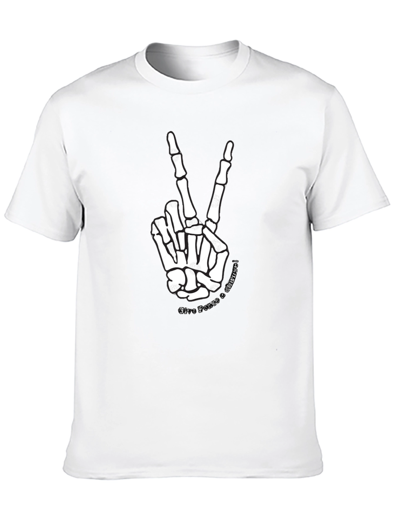 Black Skeleton Hand Peace Sign Black Graphic Tee view 10