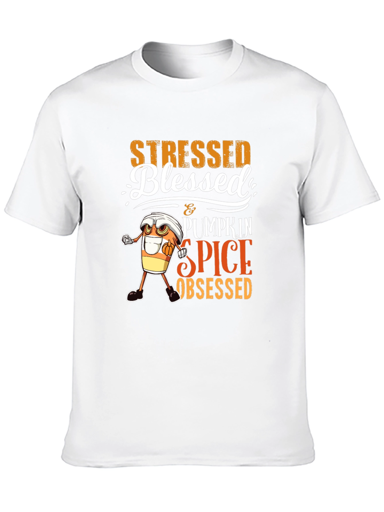 Black Stressed Blessed Pumpkin Spice Obsessed T-Shirt view 10