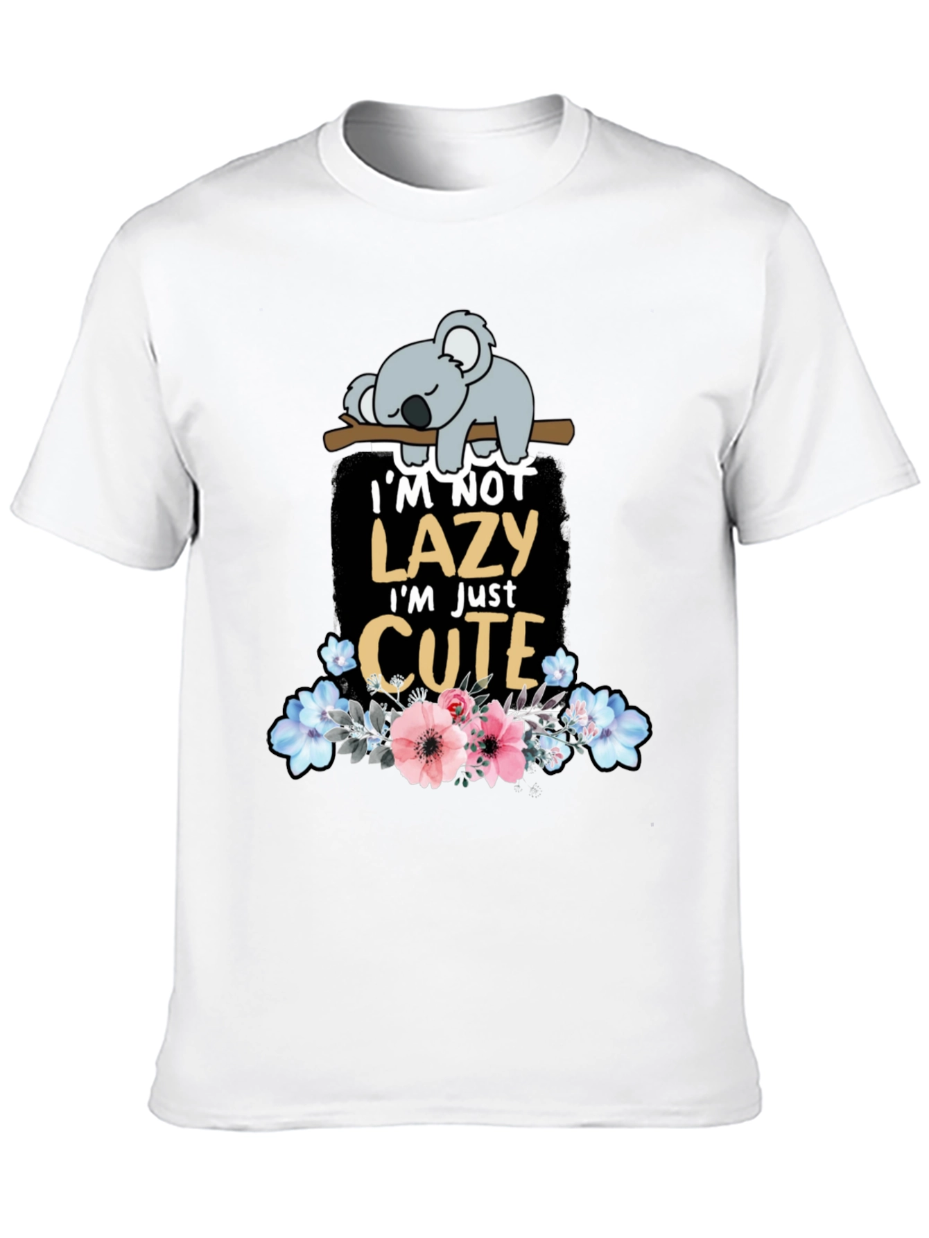 Black Lazy Koala T-Shirt: Cute Floral Design view 10