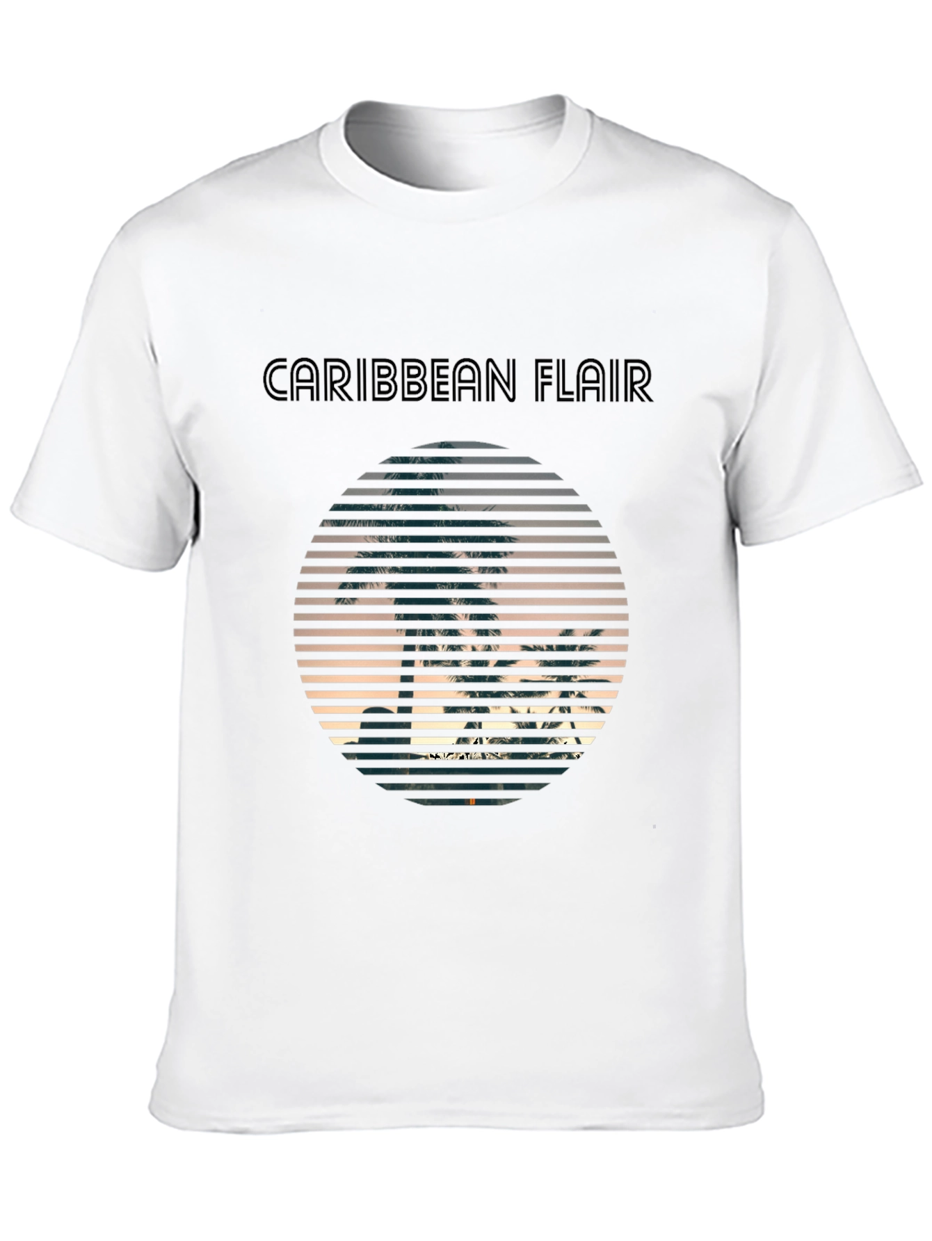 Black Caribbean Flair Black T-Shirt with Palm Tree Sunset Graphic view 10