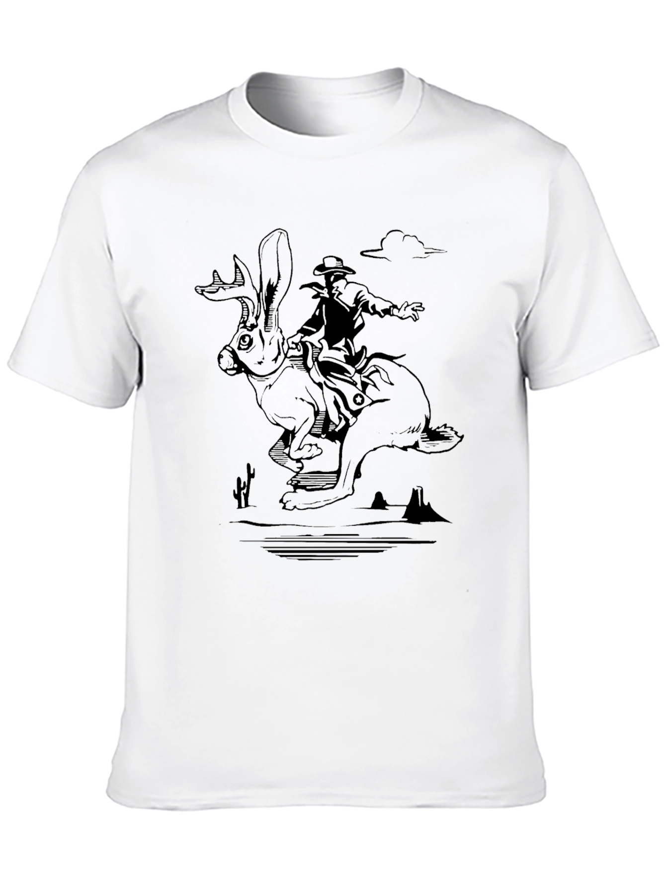 Black Cowboy Riding Hare T-Shirt - Western Graphic Tee view 10