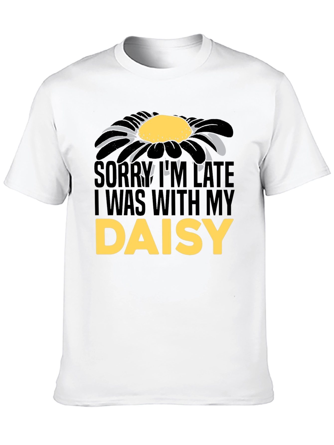 Black Daisy Graphic Men's T-Shirt - Sorry I'm Late view 10