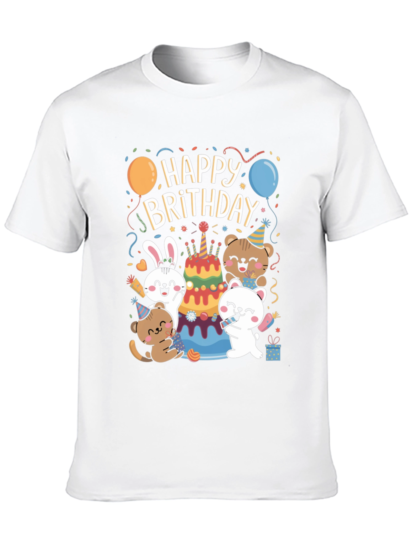 Black Happy Brithday T-Shirt With Cute Animal Graphics view 10
